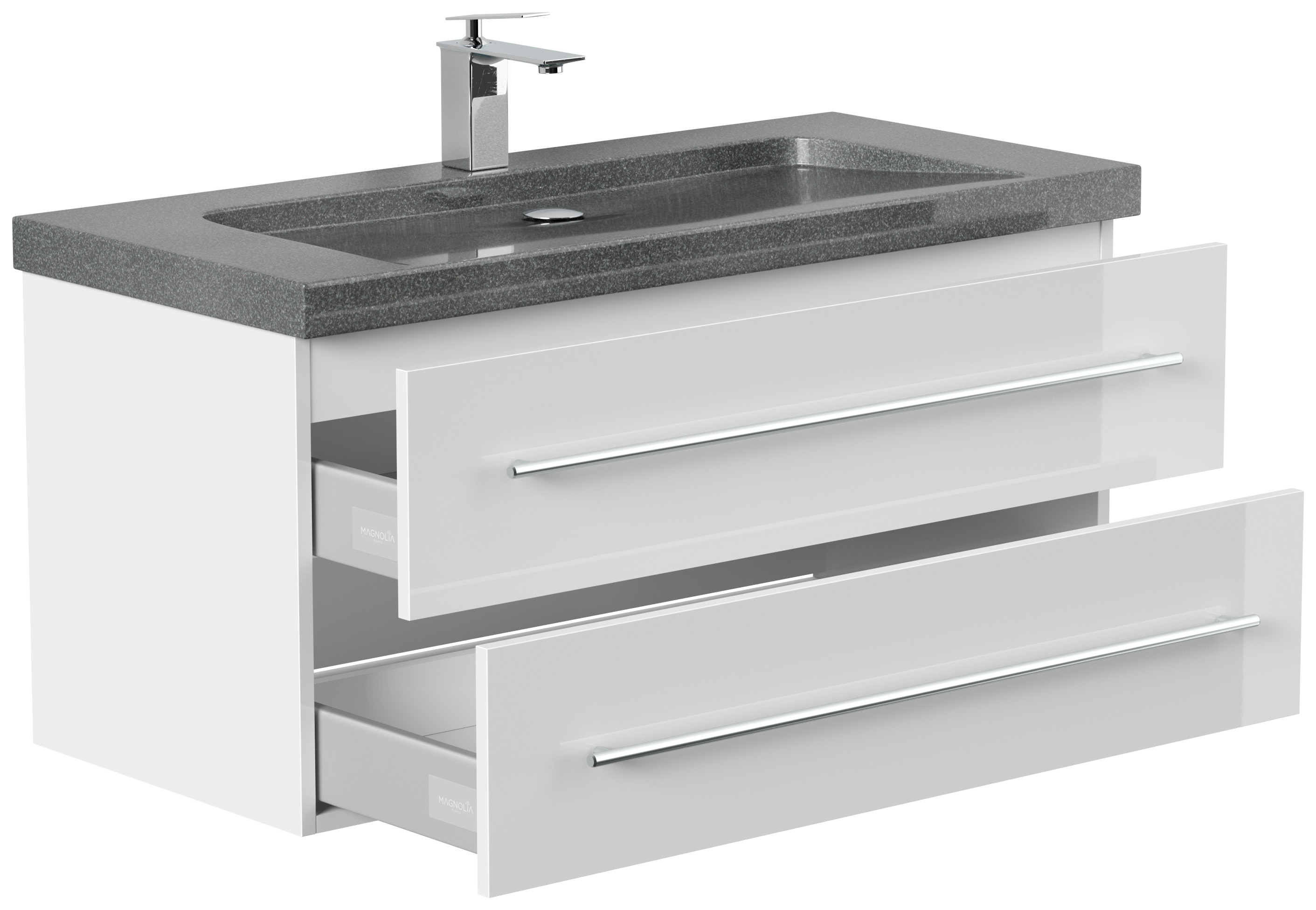 Badmöbel Granit G654 Damo 100 cm 1 Hahnloch SoftClose weiß hochglanz