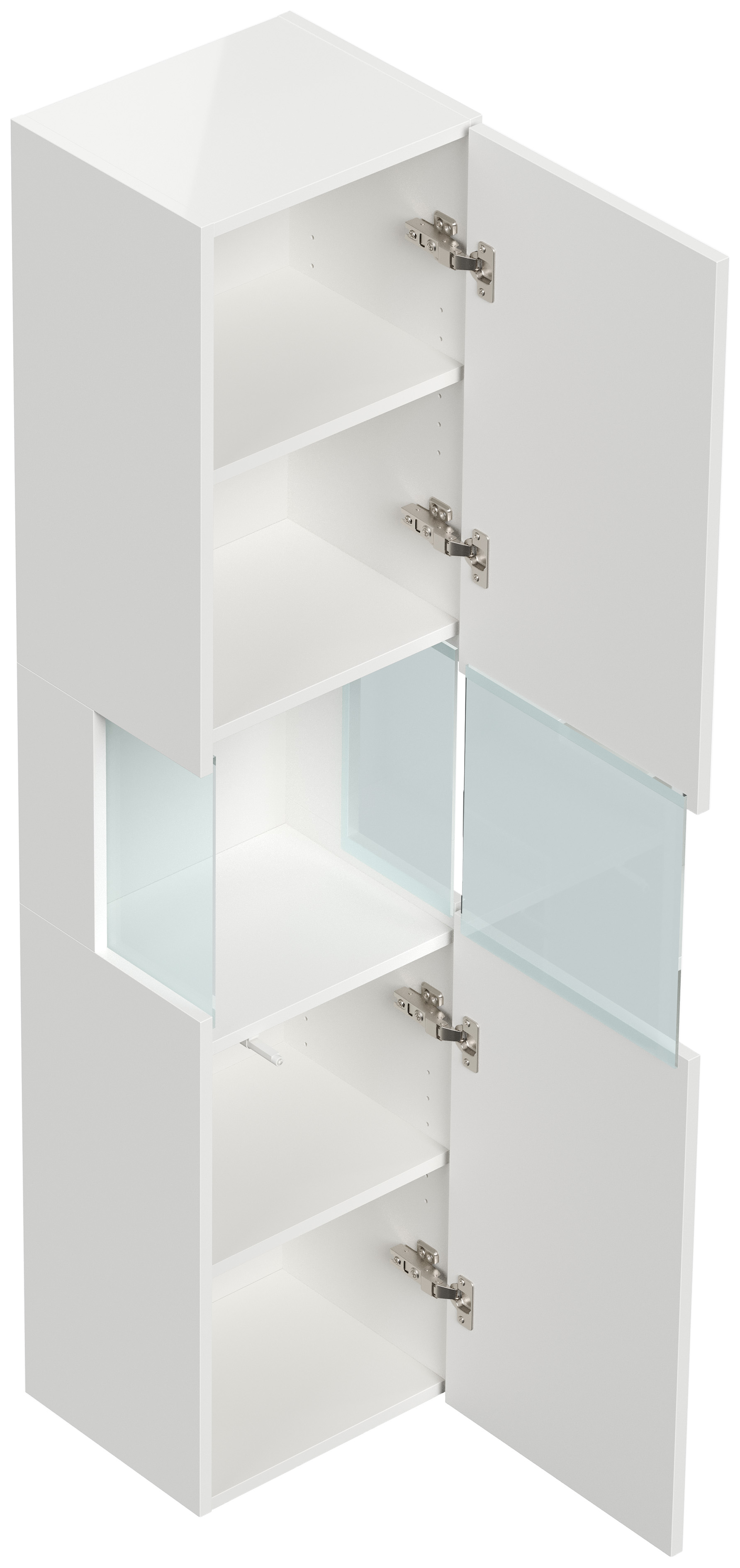 Design Badschrank Hochschrank 150cm  Softclose Taifun Glaselement weiß Hgl