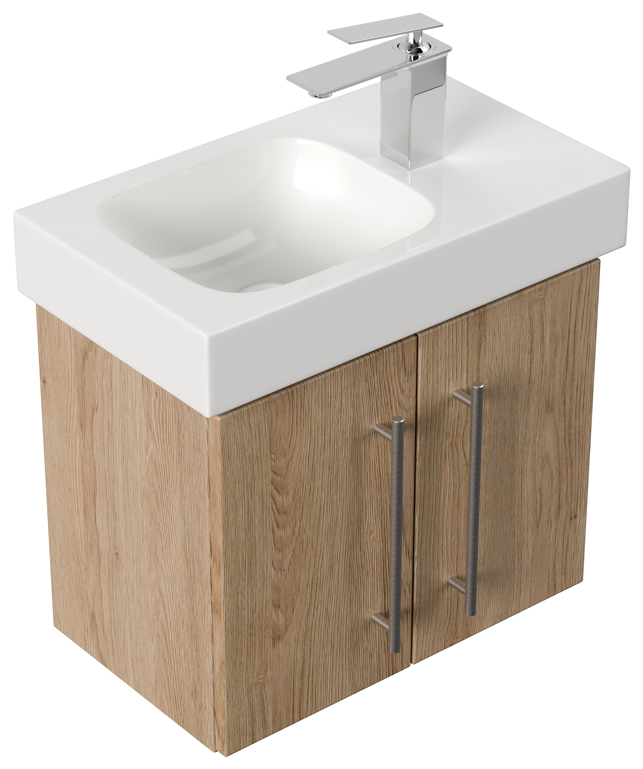 Badmöbel mit Geberit Icon Waschbecken XS 53 cm rechts eiche hell