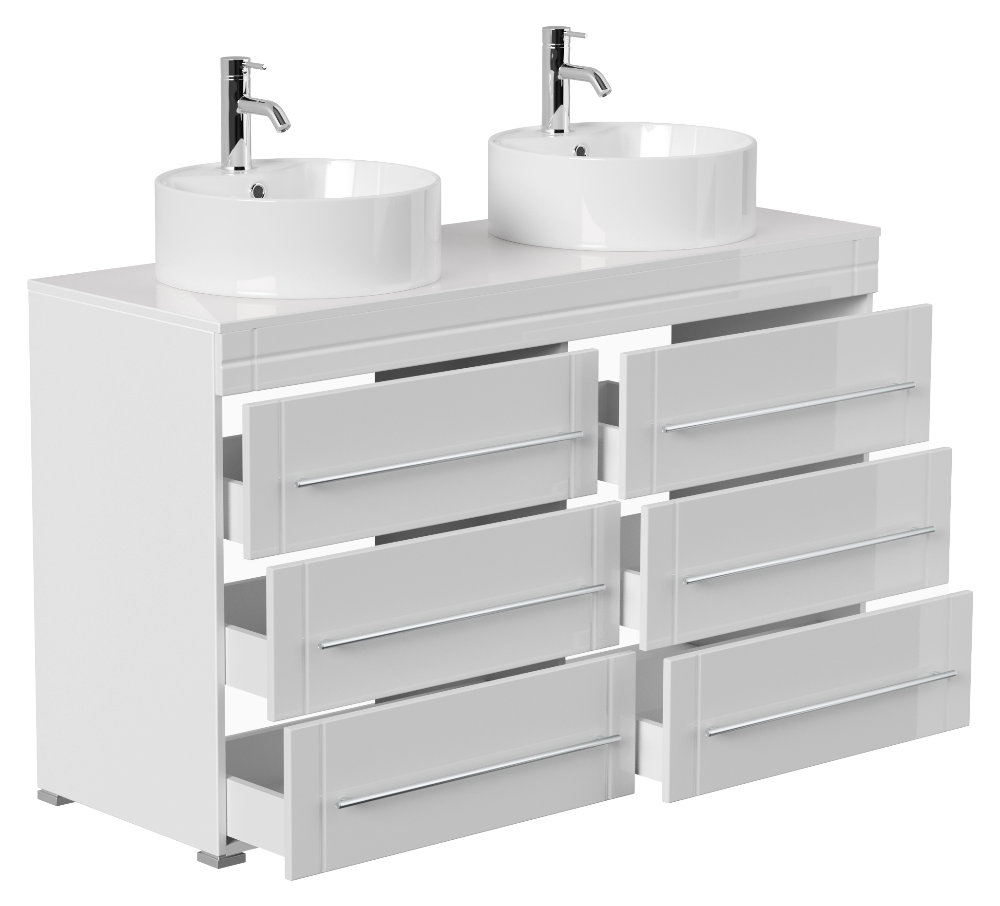 Stand Badmöbel Memoria Modern SoftClose weiss hochglanz mit Aufsatzwaschbecken