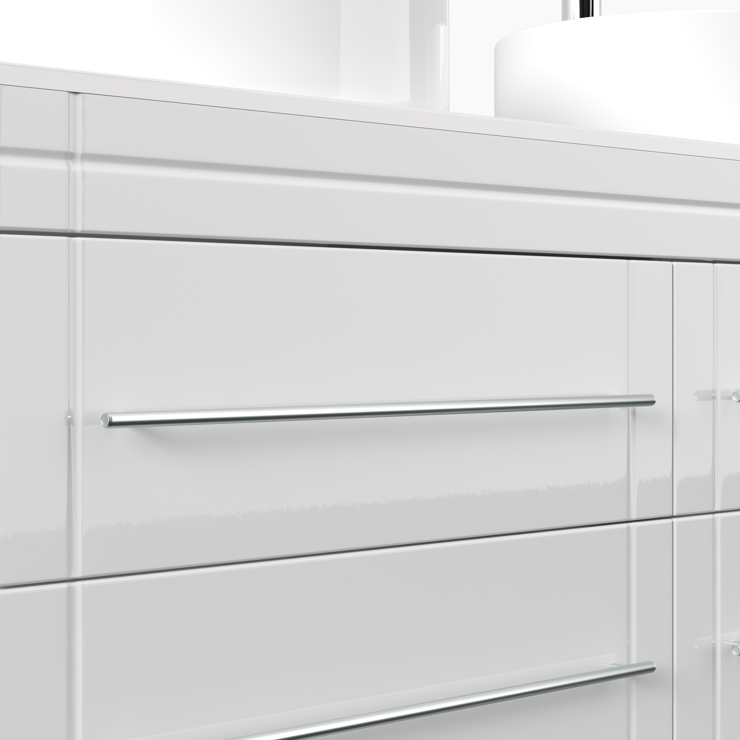 Stand Badmöbel Memoria Modern SoftClose weiss hochglanz mit Aufsatzwaschbecken