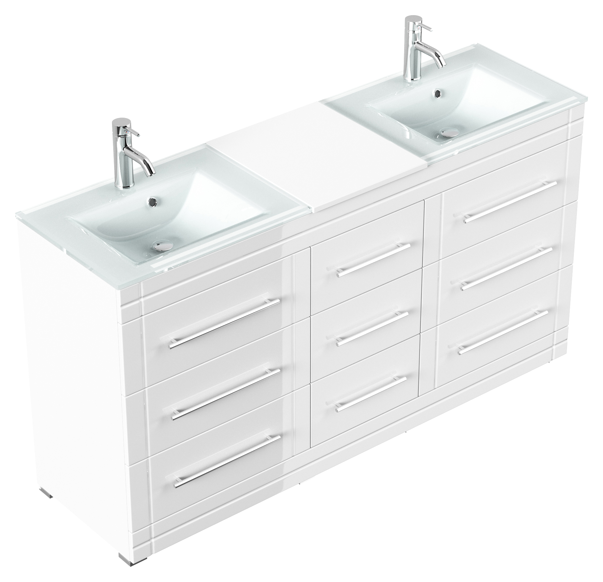 Stand Doppel Badmöbel Vitro Modern inkl. Glasbecken SoftClose weiss hochglanz