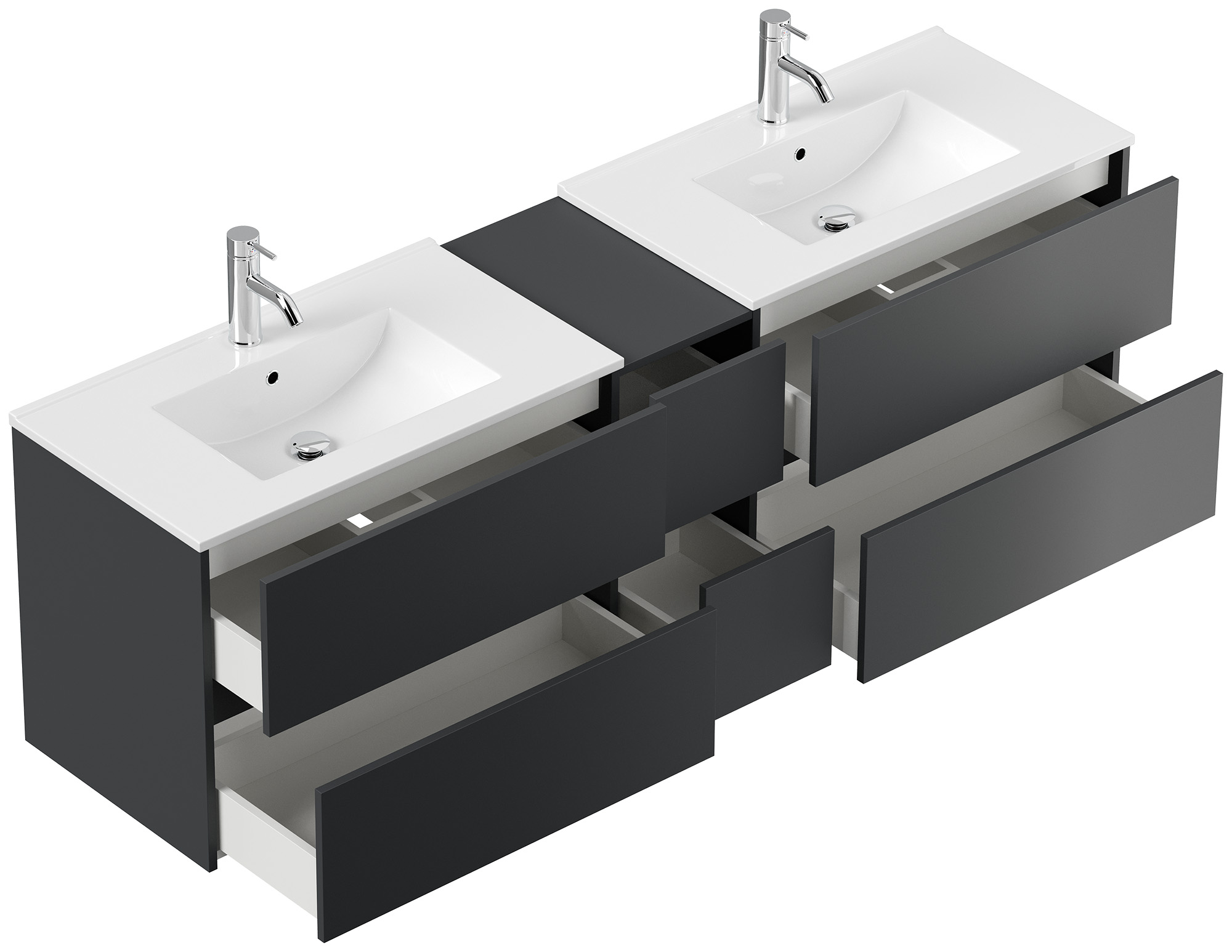 Badmöbelset Taifun 190cm 4tlg mit 2x Spiegelschrank & 3er Boxen Set grafit
