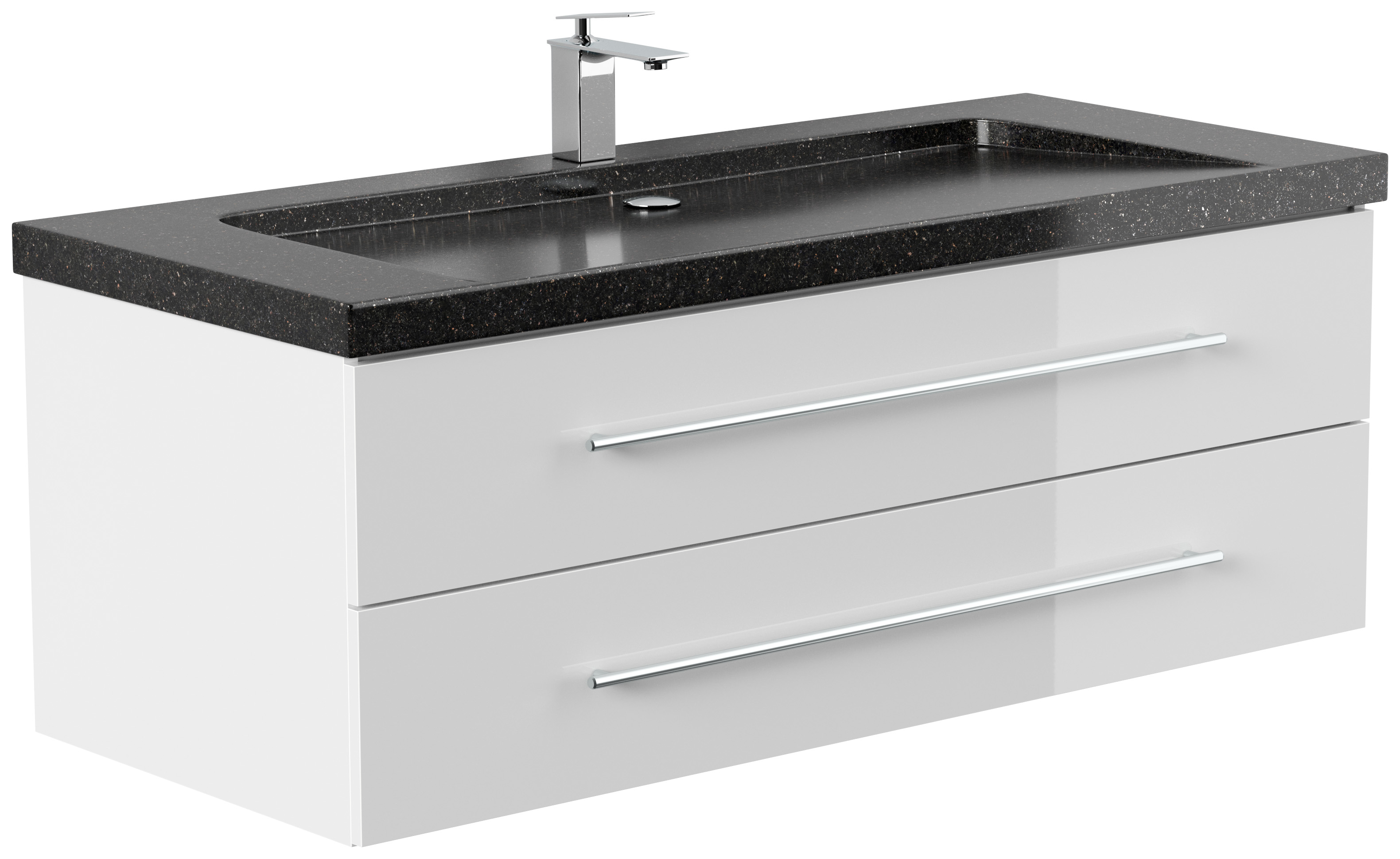 Badmöbel Granit Galaxy Black Damo 130 cm 1 Hahnloch SoftClose weiß hochglanz
