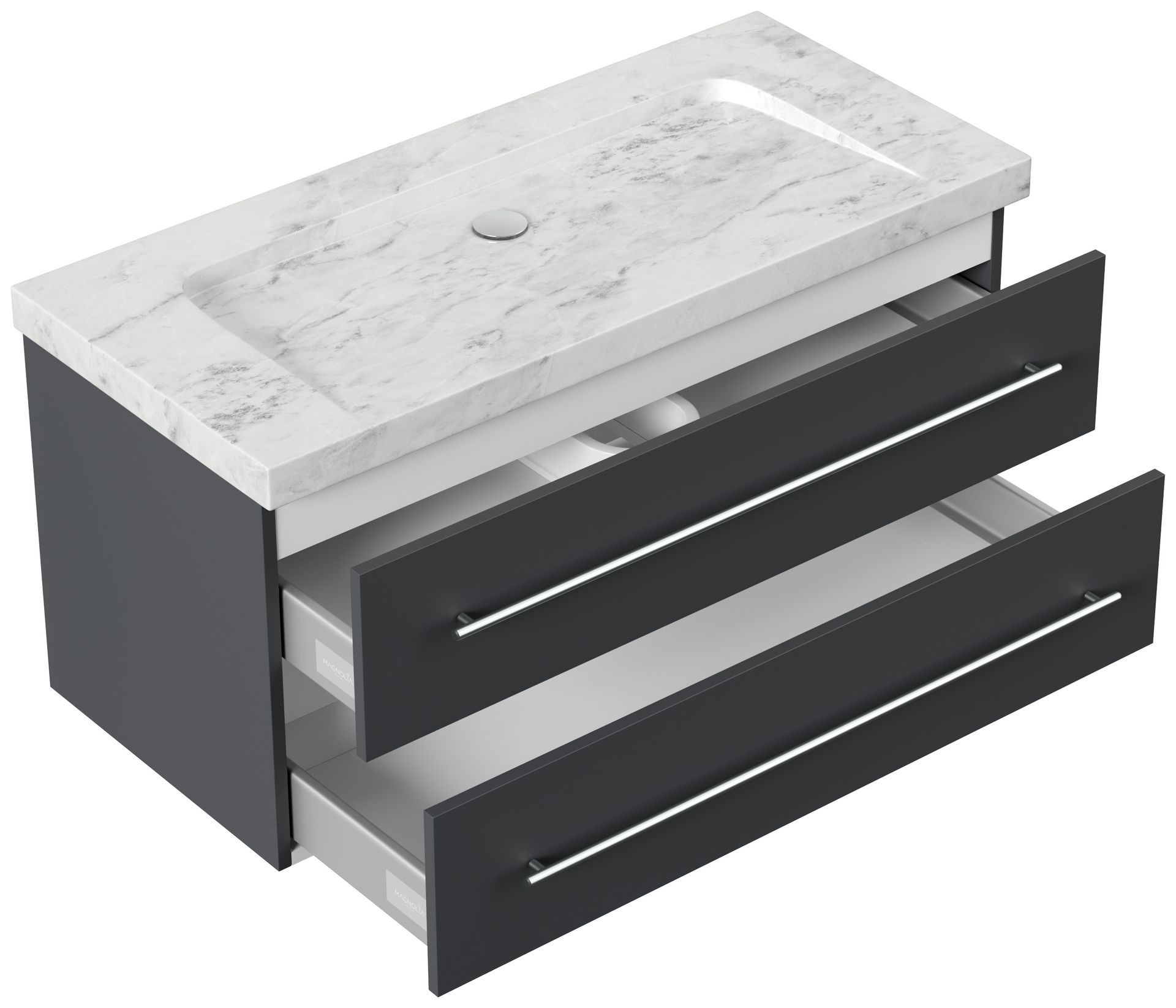 Badmöbel Marmor Carrara White Damo 100 cm ohne Hahnloch SoftClose grafit