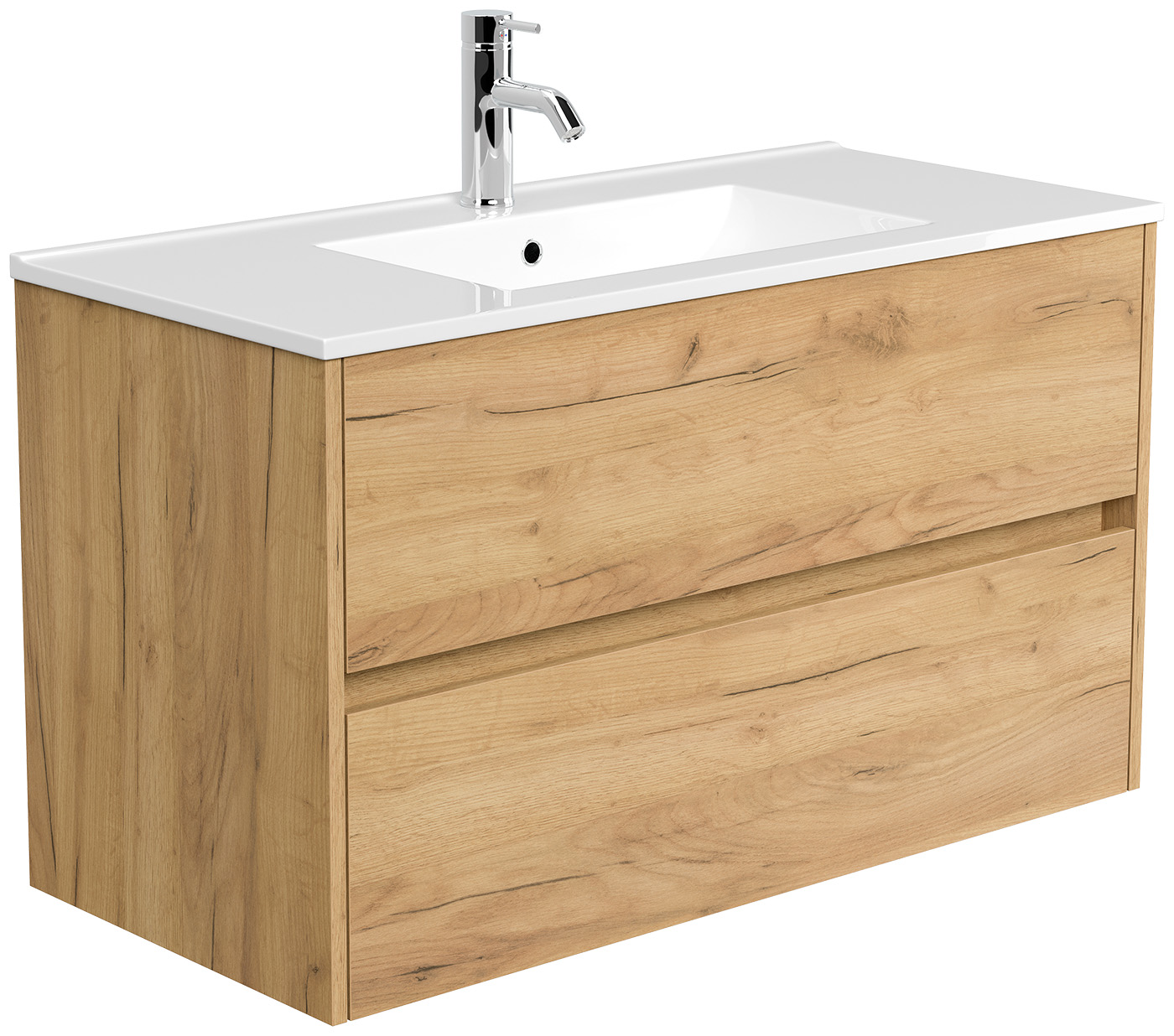 Badmöbel Taifun mit Waschtisch 100 cm 2 Greifraum SoftClose Auszüge eiche gold