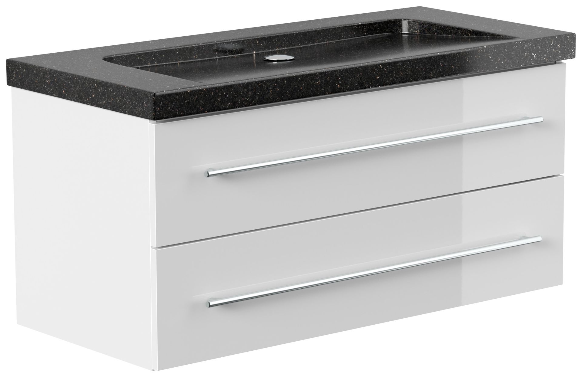 Badmöbel Granit Galaxy Black Damo 100 cm ohne Hahnloch SoftClose grafit