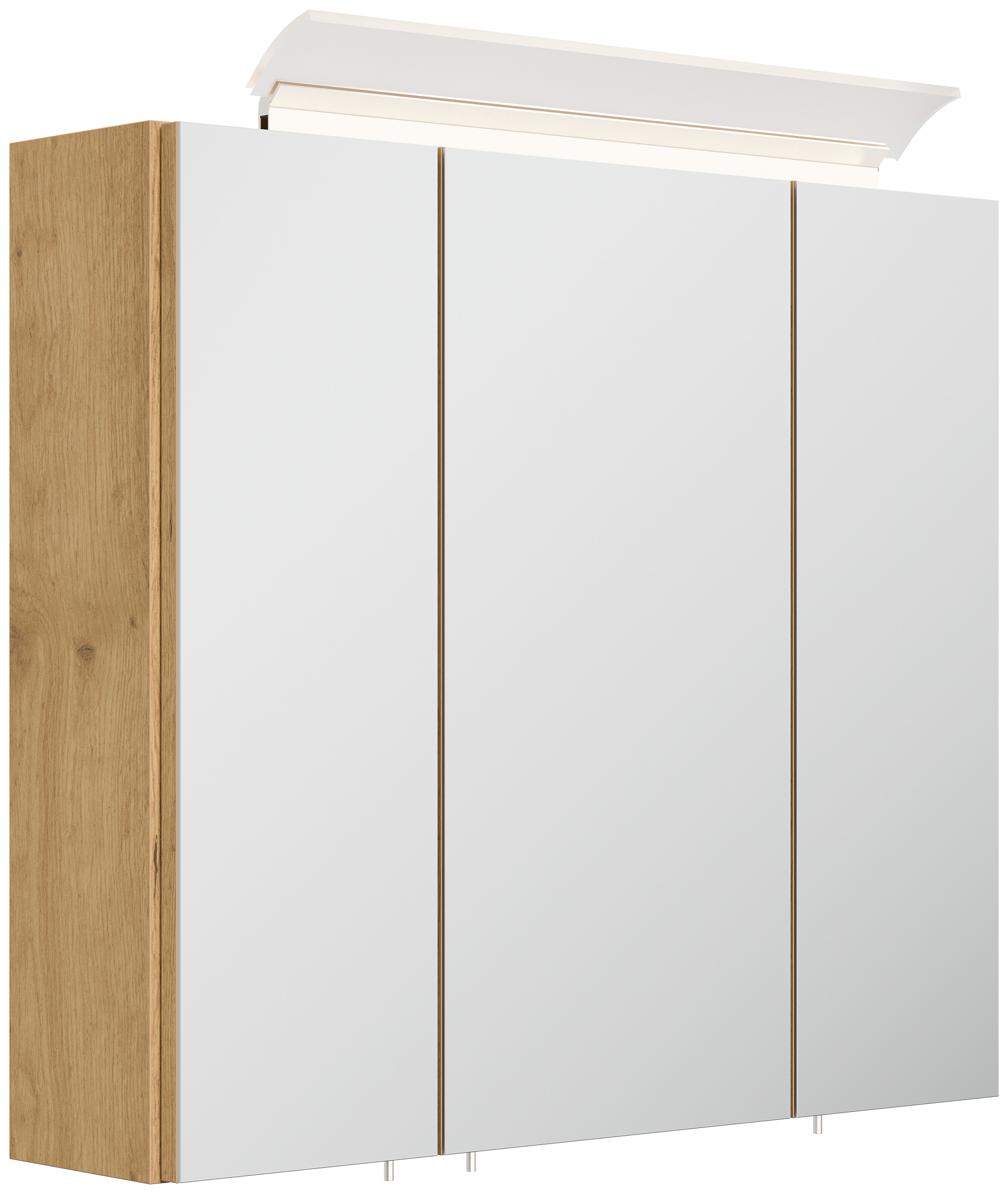 Spiegelschrank 70cm inkl. Design LED-Lampe und Glasböden eiche gold