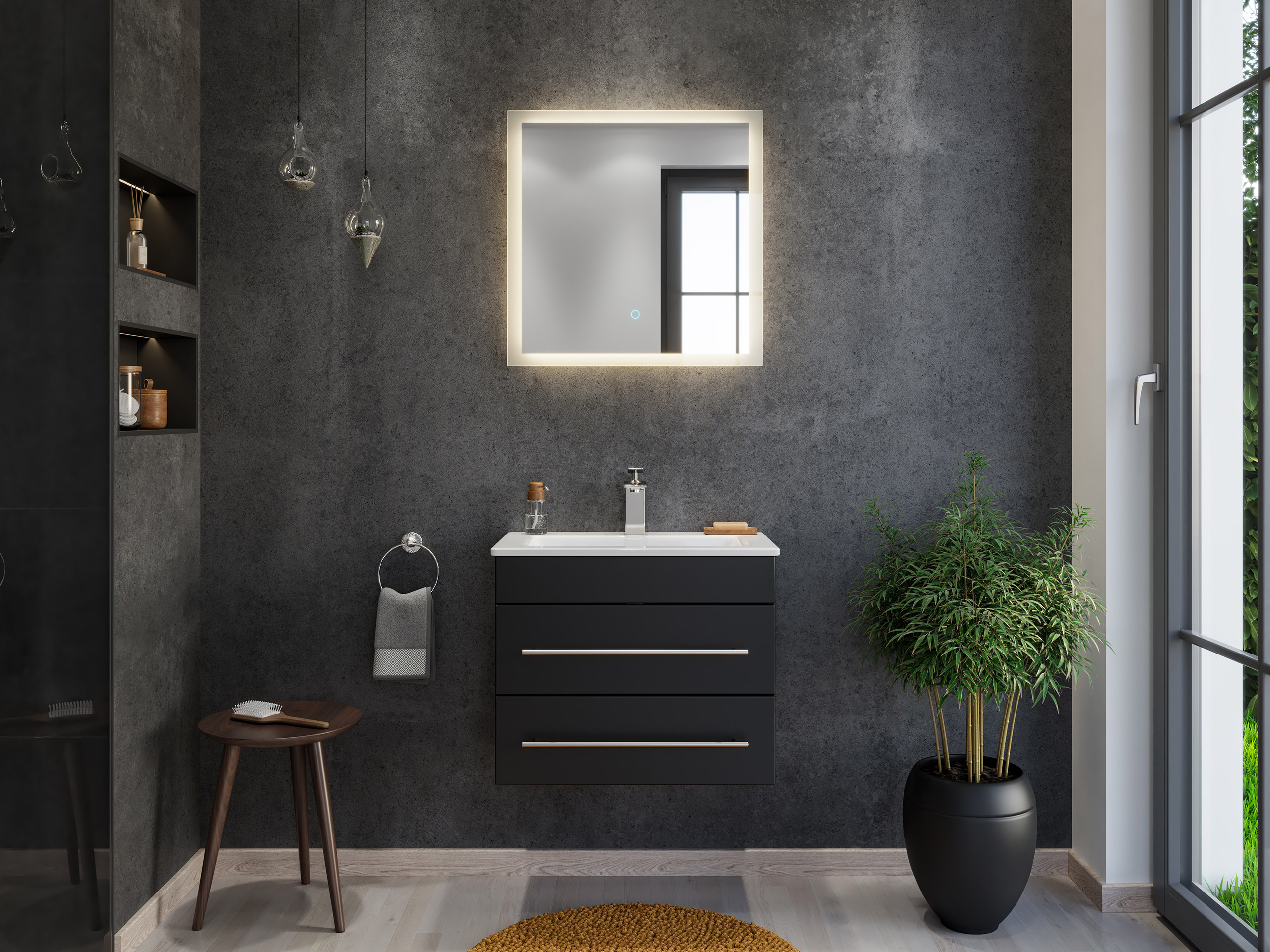 Badmöbel Mars 600 2-teilig mit LED Spiegel SlimLine schwarz