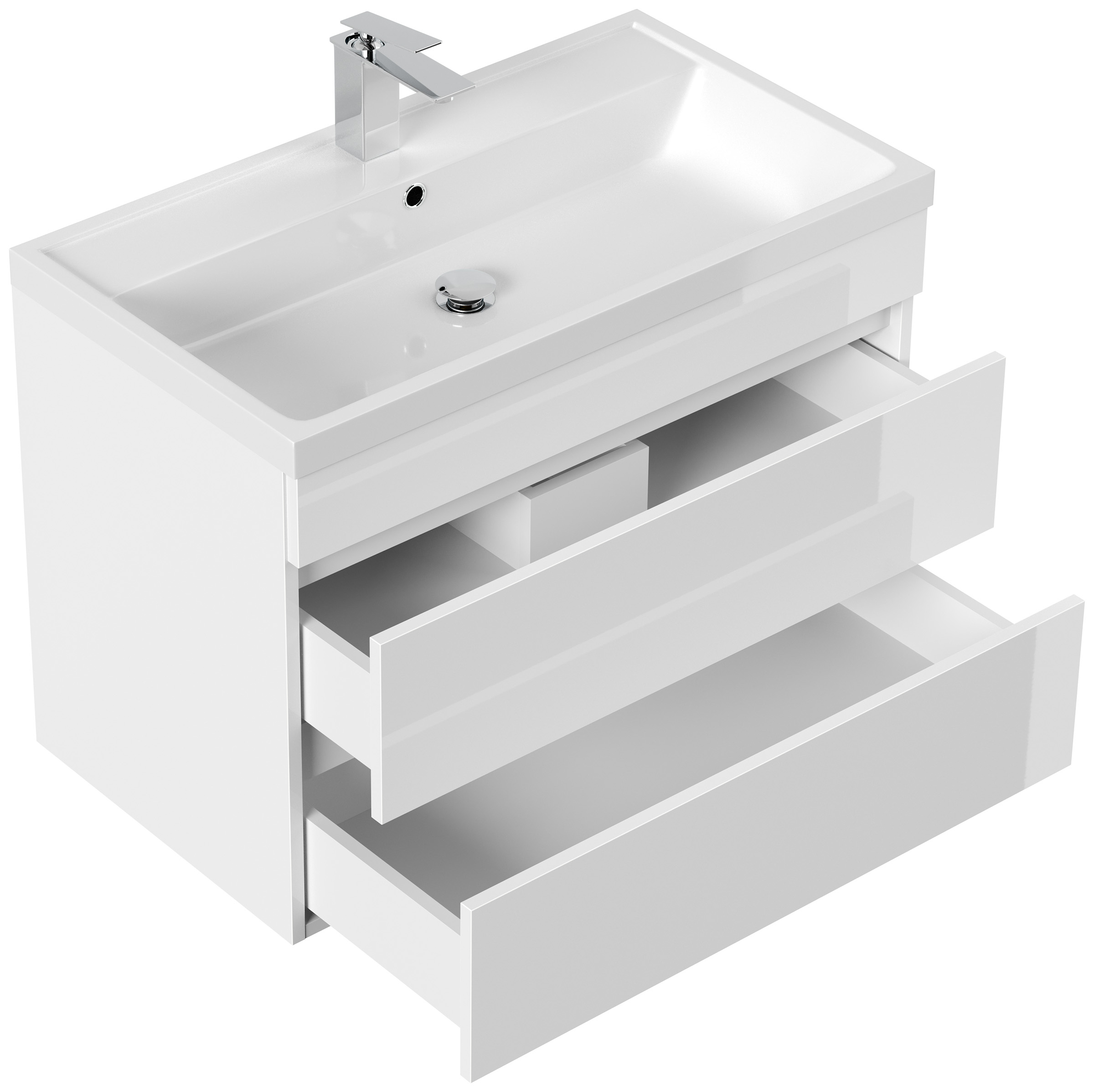 Badmöbel Via 80 SoftClose weiss hochglanz mit grifflosen Schubladen