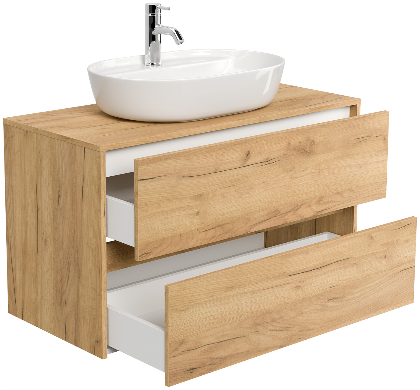Badmöbel Taifun 100cm mit Design Aufsatzwaschbecken eiche gold