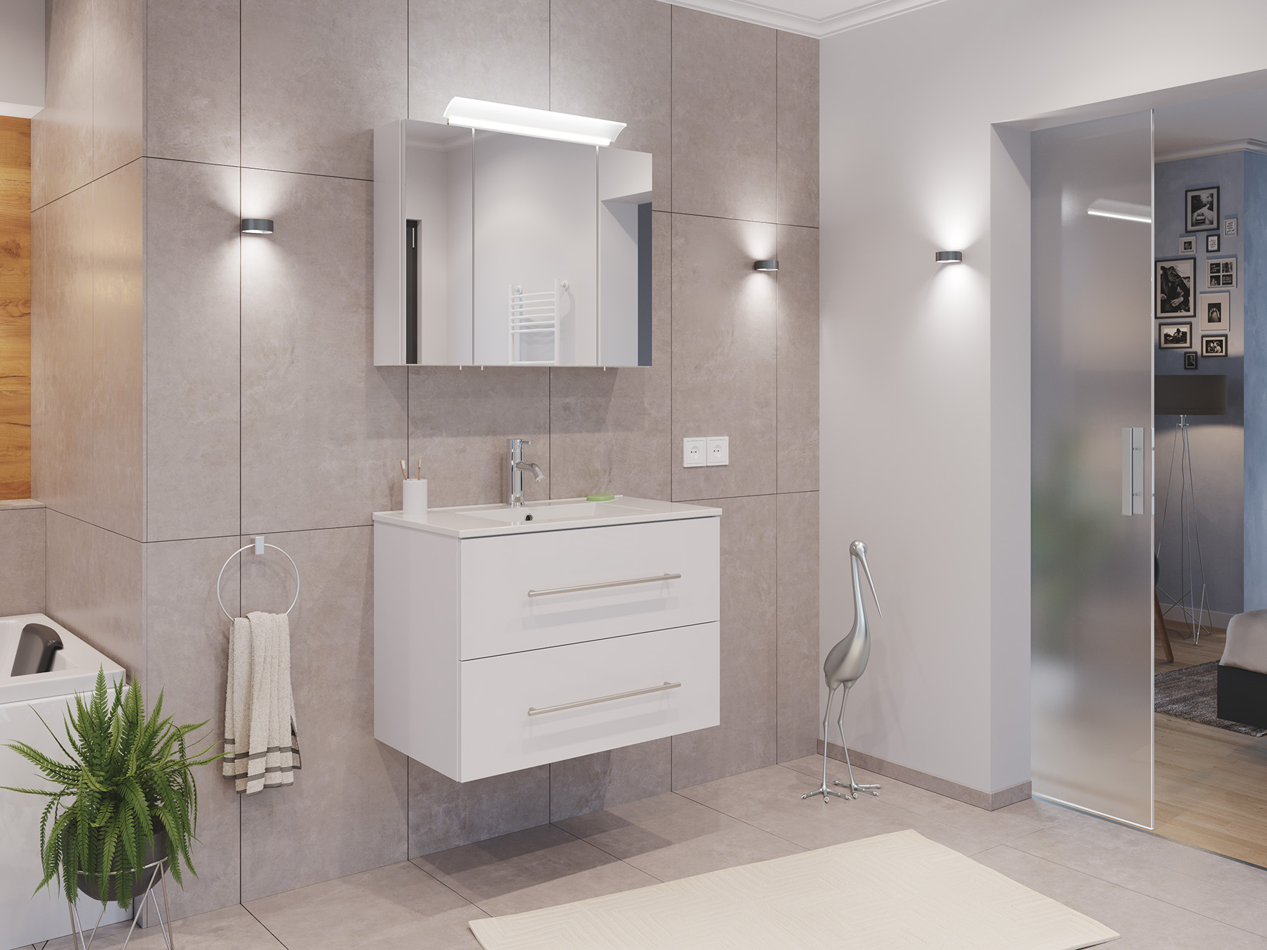 Badmöbel Set Firenze 80 2tlg. Spiegelschrank Softclose weiß hochglanz