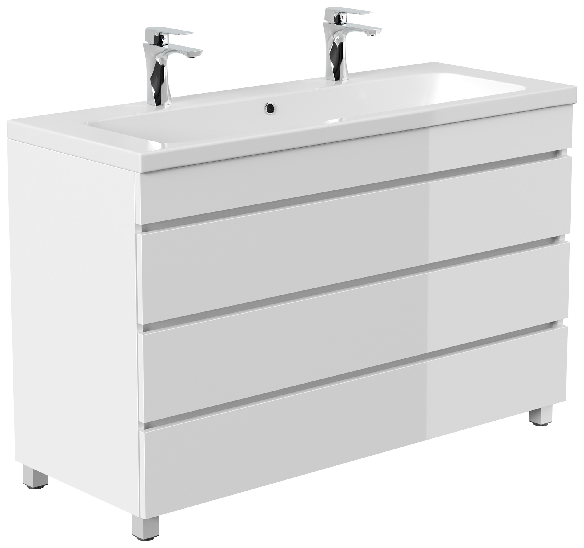 Stand Doppel Badmöbel Via 120 weiss hochglanz mit 3 grifflosen Schubladen