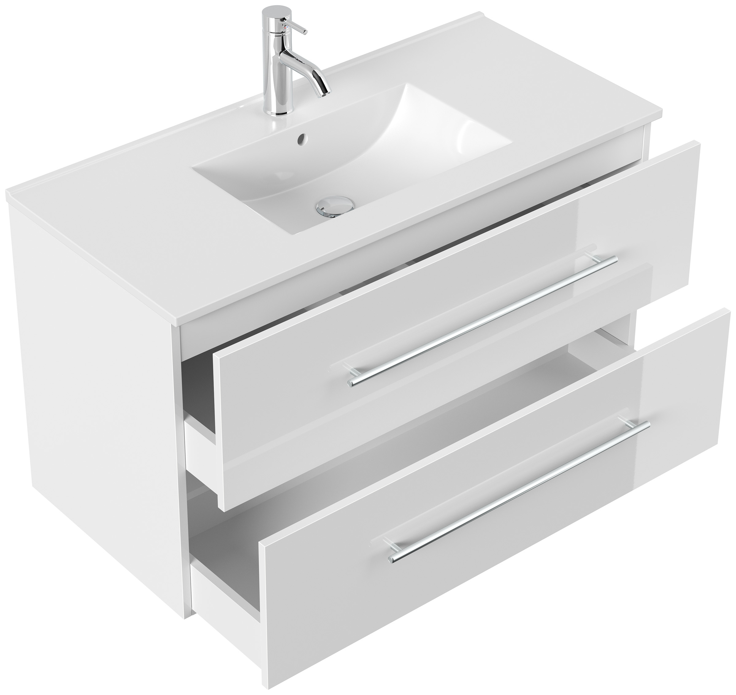 Badmöbel Set Firenze 100 3tlg. LED Spiegel und Hochschrank weiß hochglanz