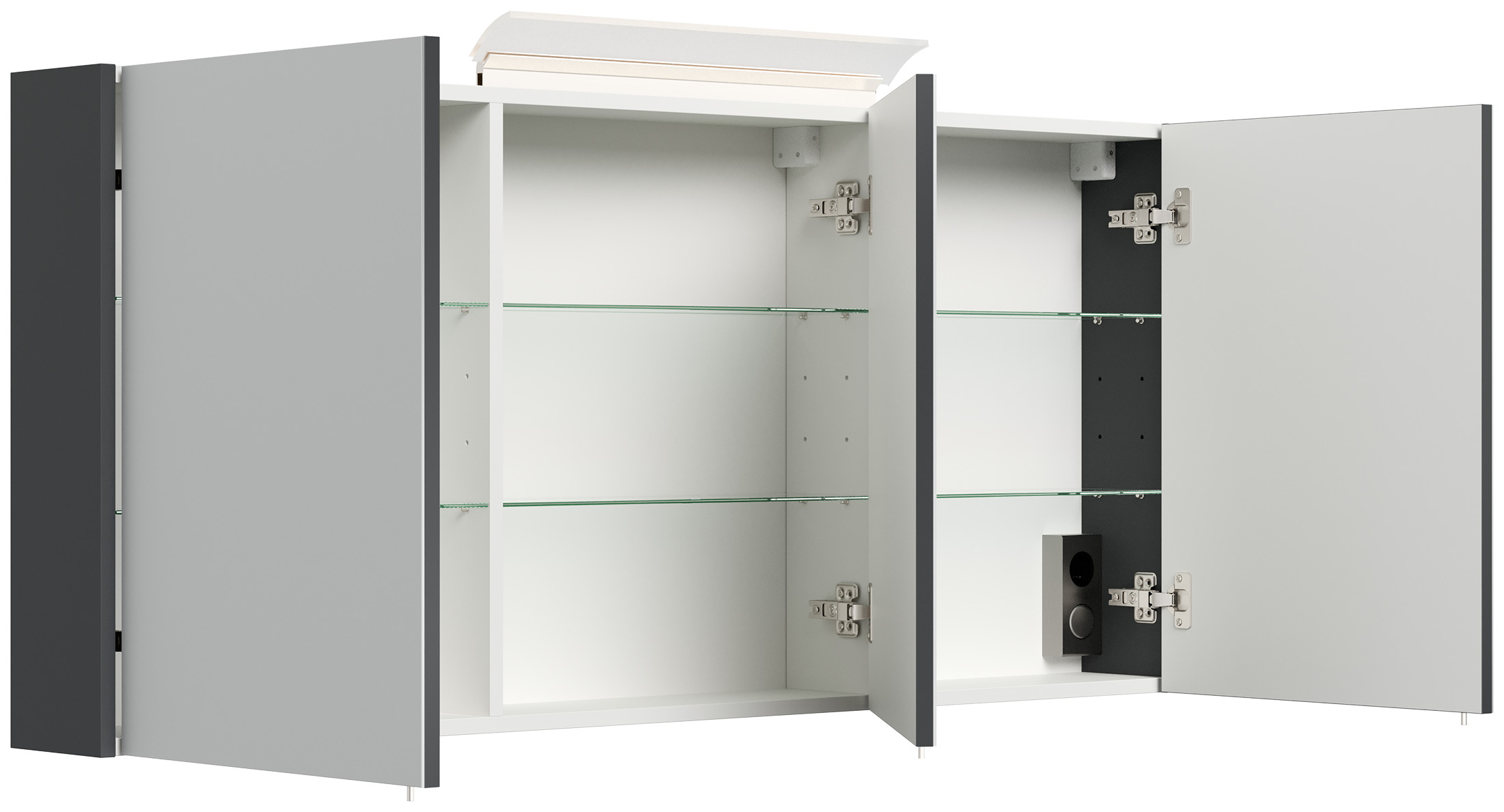 Spiegelschrank 140cm inkl. Design LED-Lampe und Glasböden grafit