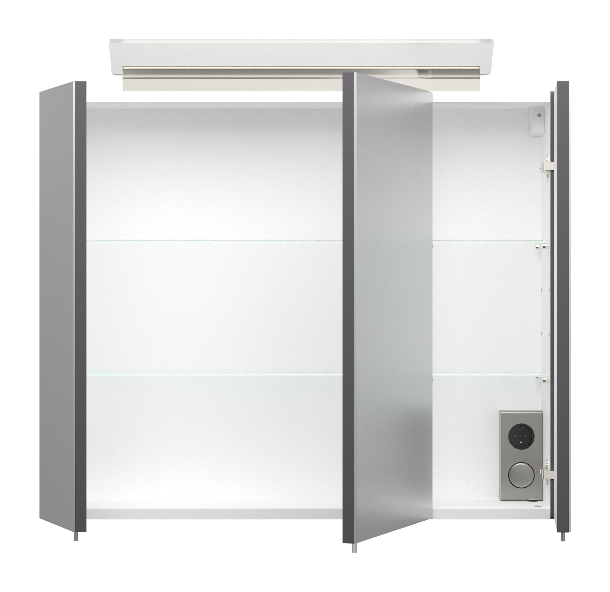 Spiegelschrank 75cm inkl. Design LED-Lampe und Glasböden anthrazit