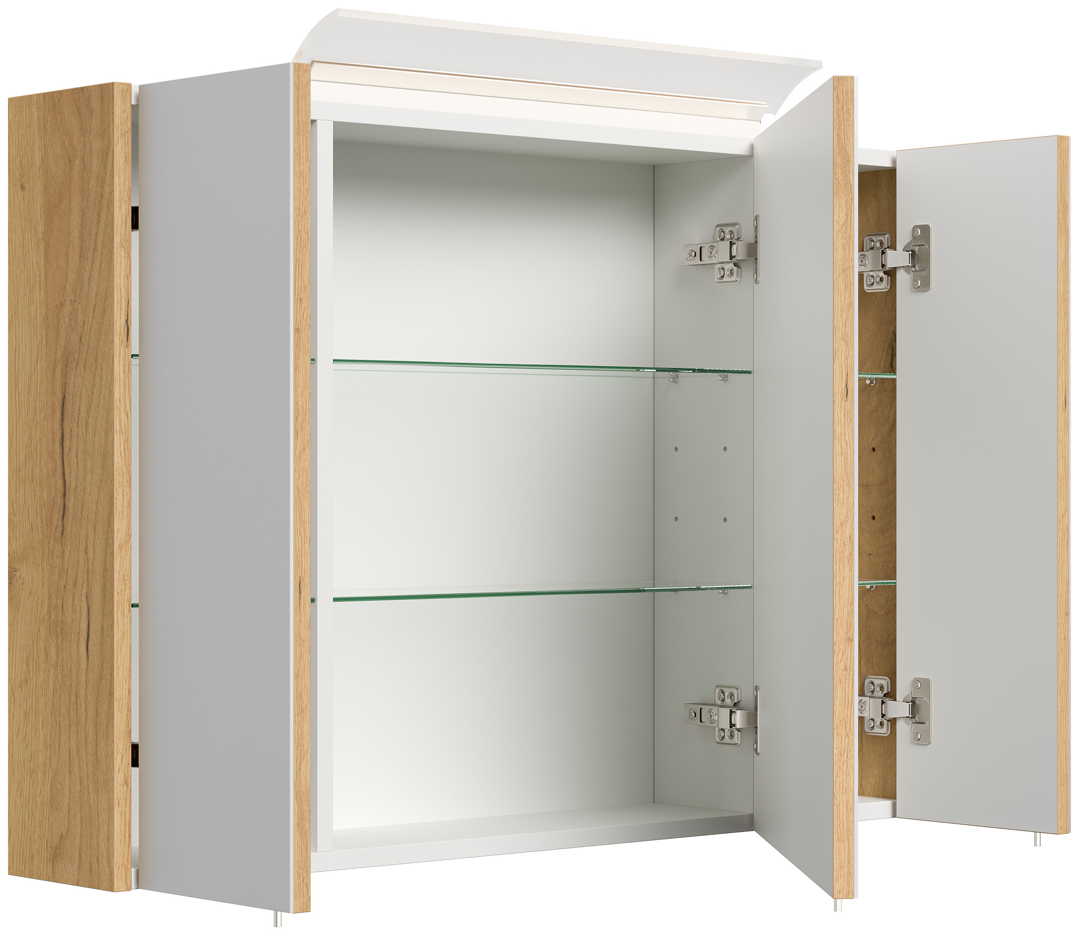Spiegelschrank 90cm inkl. Design LED-Lampe und Glasböden eiche gold