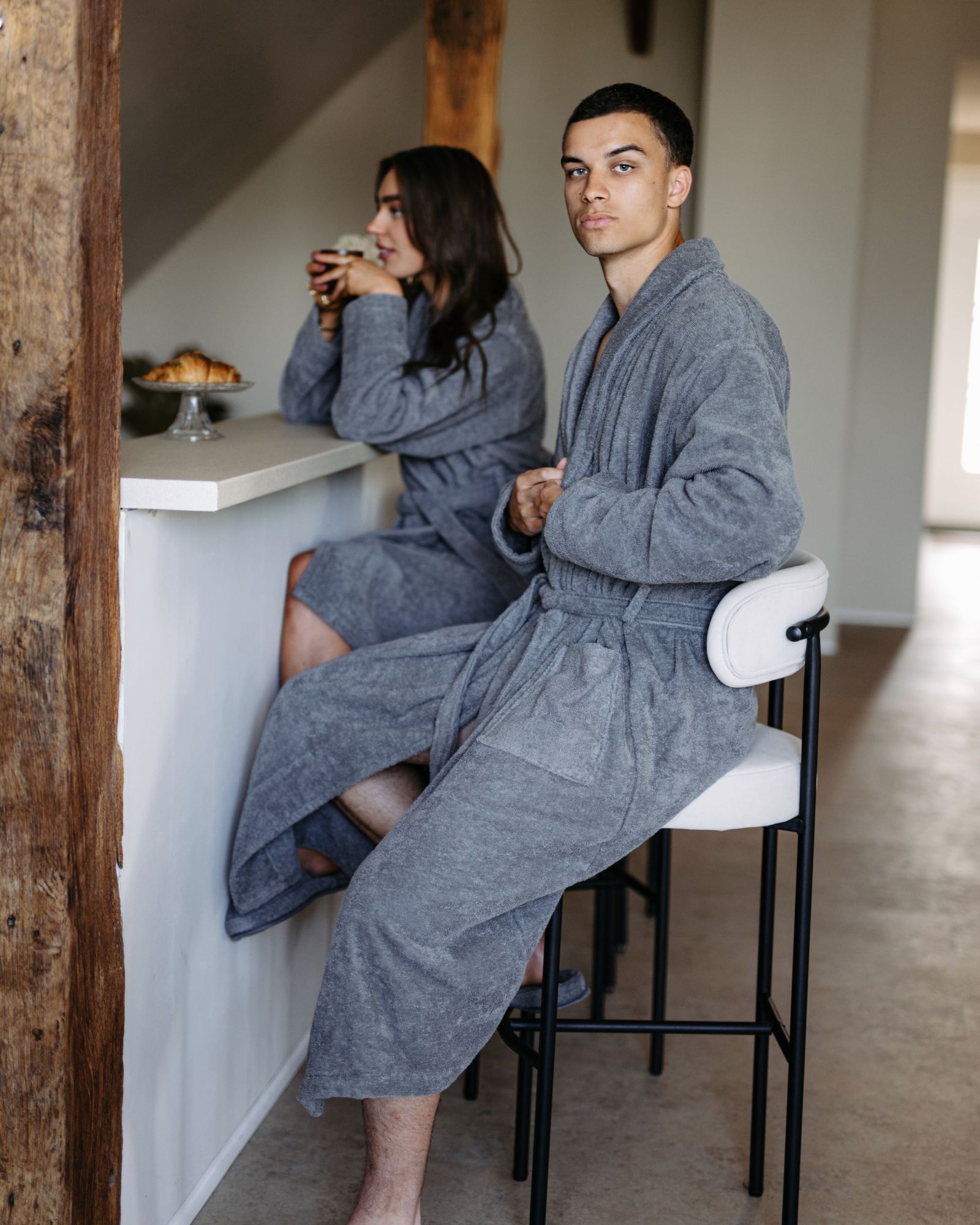 Bademantel ELA L/XL 100% Baumwolle Dark Grey