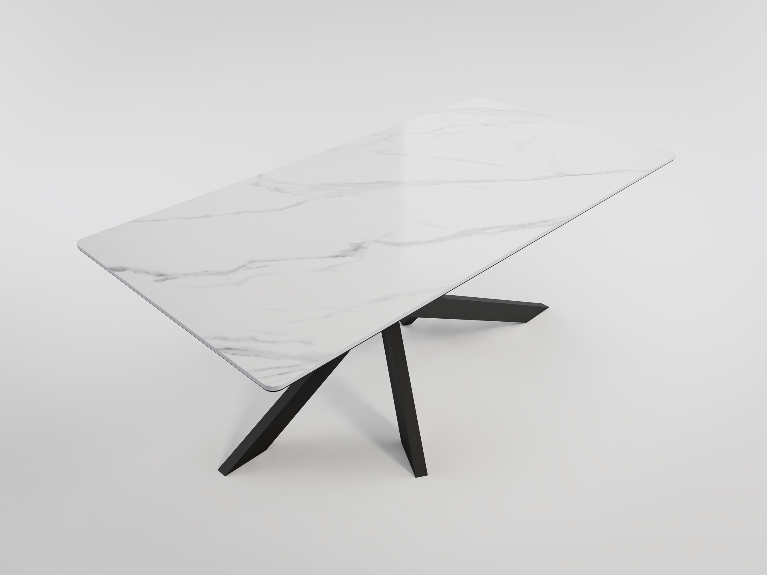 Esszimmertisch ELLEN 180x90cm weiße Keramikplatte schwarzes Kreuzgestell