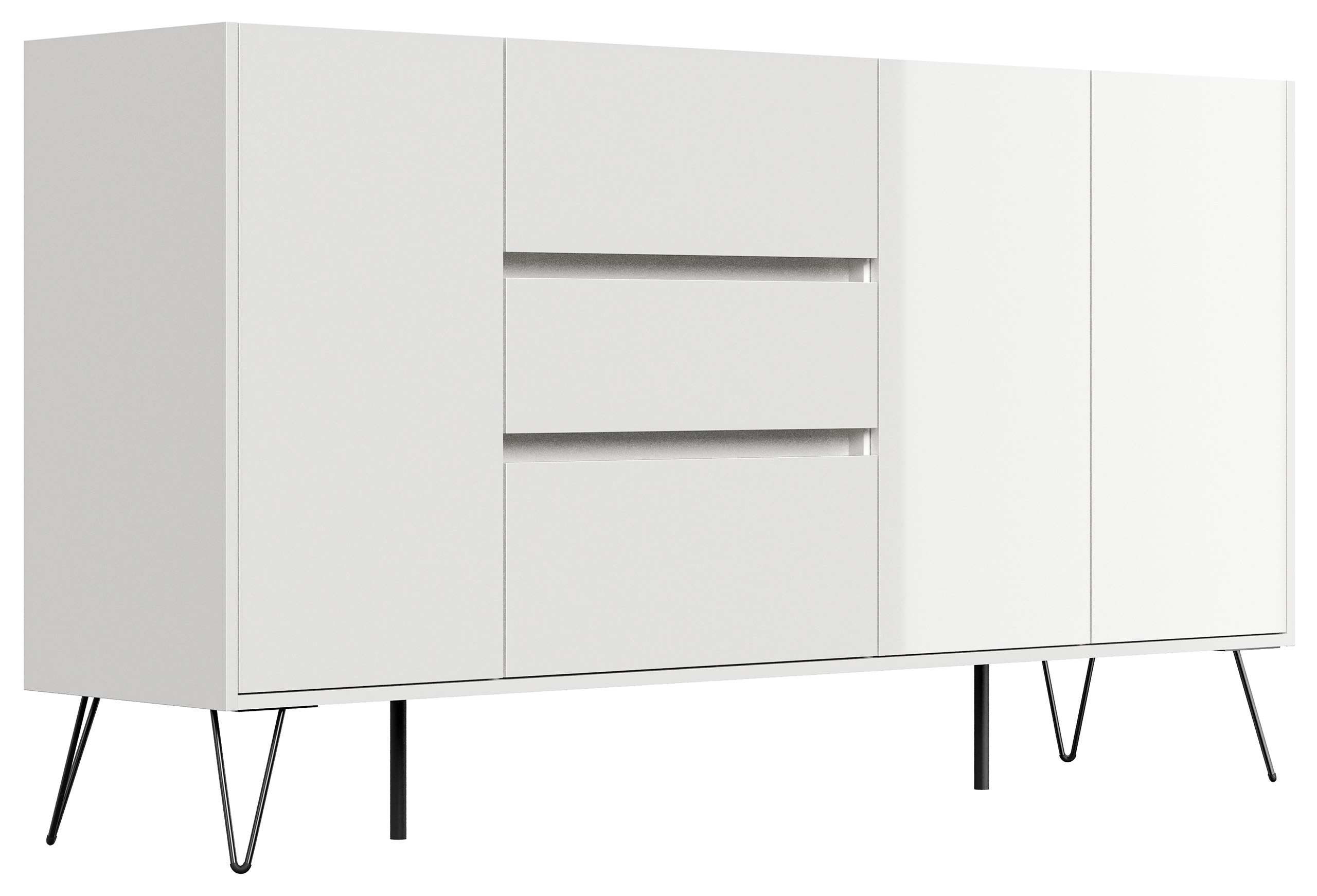 Sideboard Yako XL 180cm 3 SoftClose 3 Türen Weiß/Eiche Top