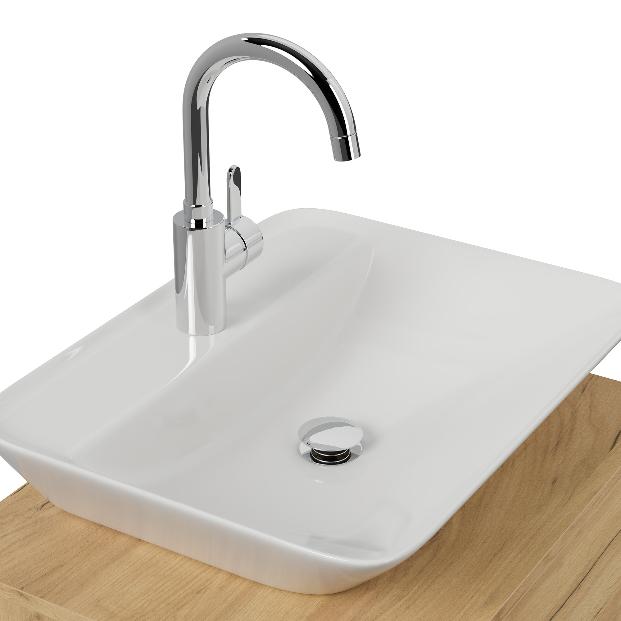 Badmöbel Taifun 60cm mit modernem Aufsatzwaschbecken eiche gold