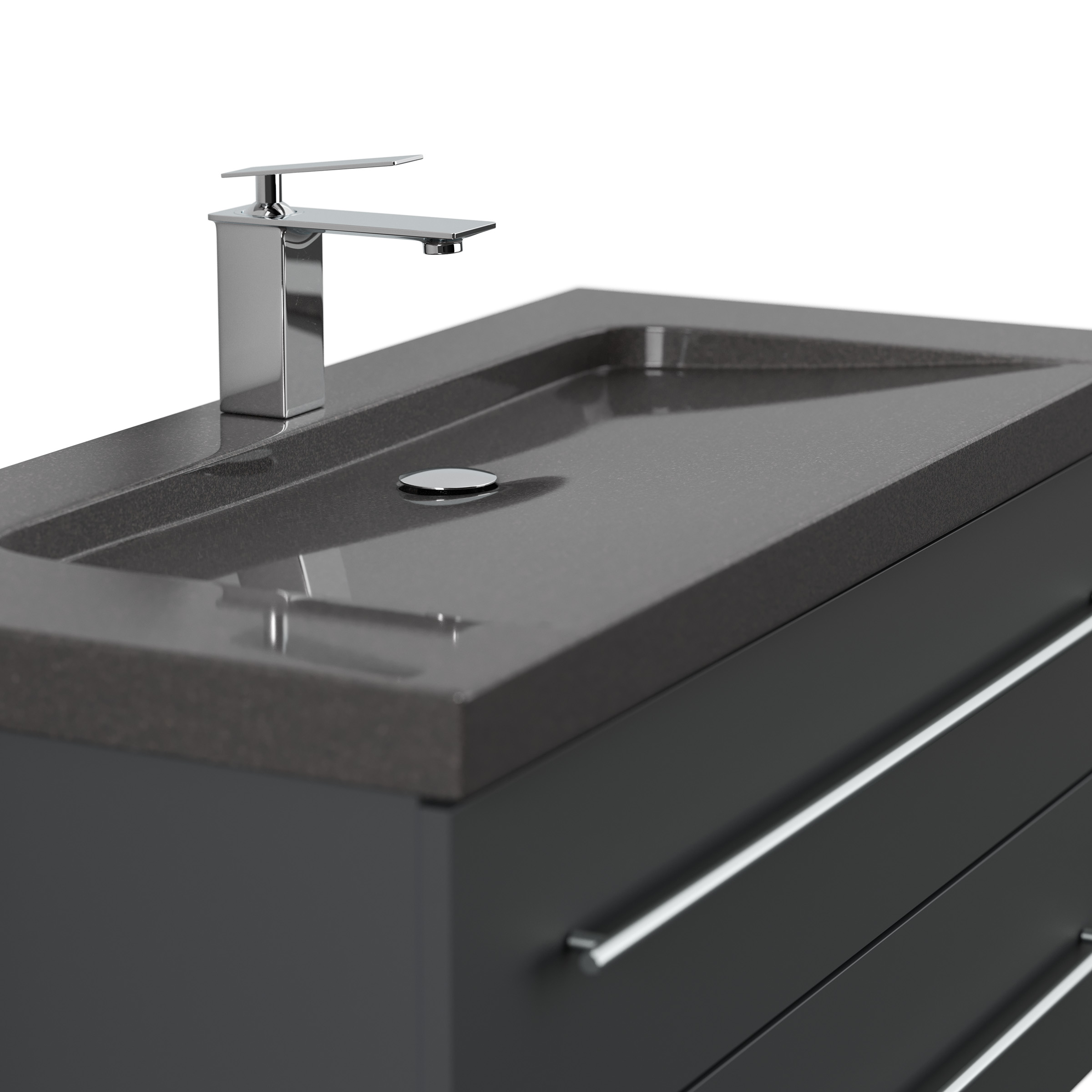 Badmöbel Granit India Black Damo 100 cm 1 Hahnloch SoftClose grafit