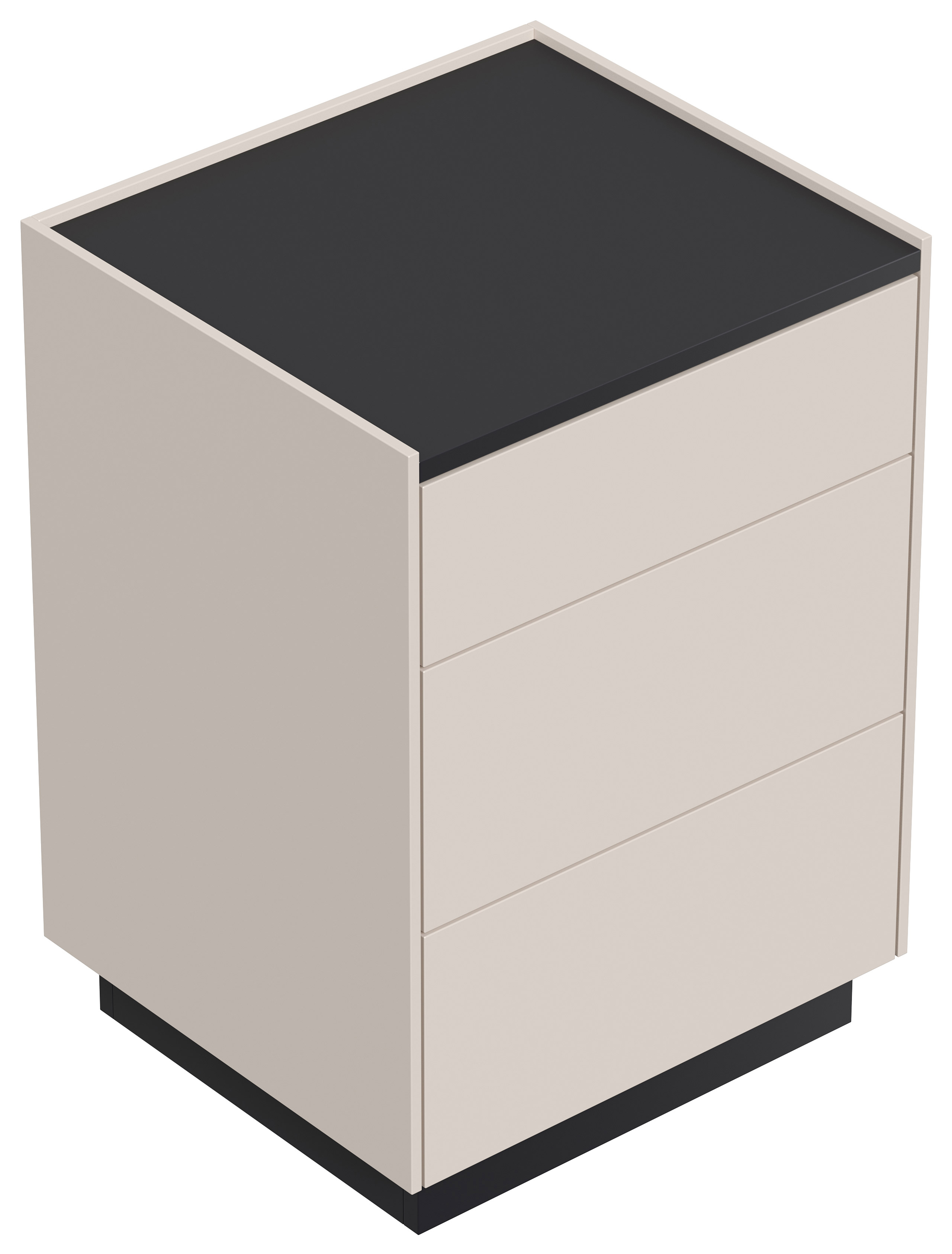 Nachttisch Lux M 50cm, 3 Pushauszüge lackiert Creme Grafit für Boxspringbett
