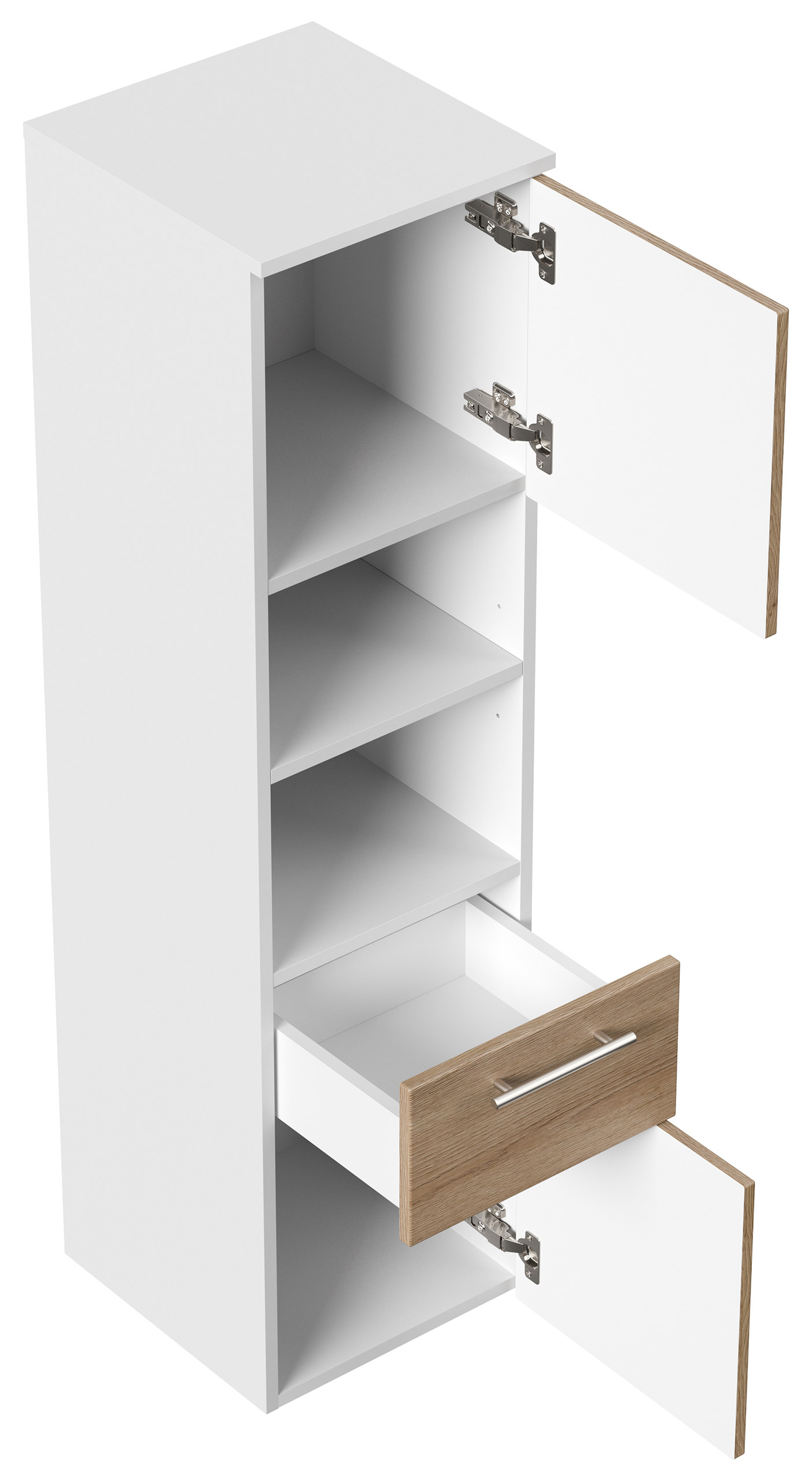Hochschrank SANTINI 135cm weiss matt mit Fronten in eiche hell