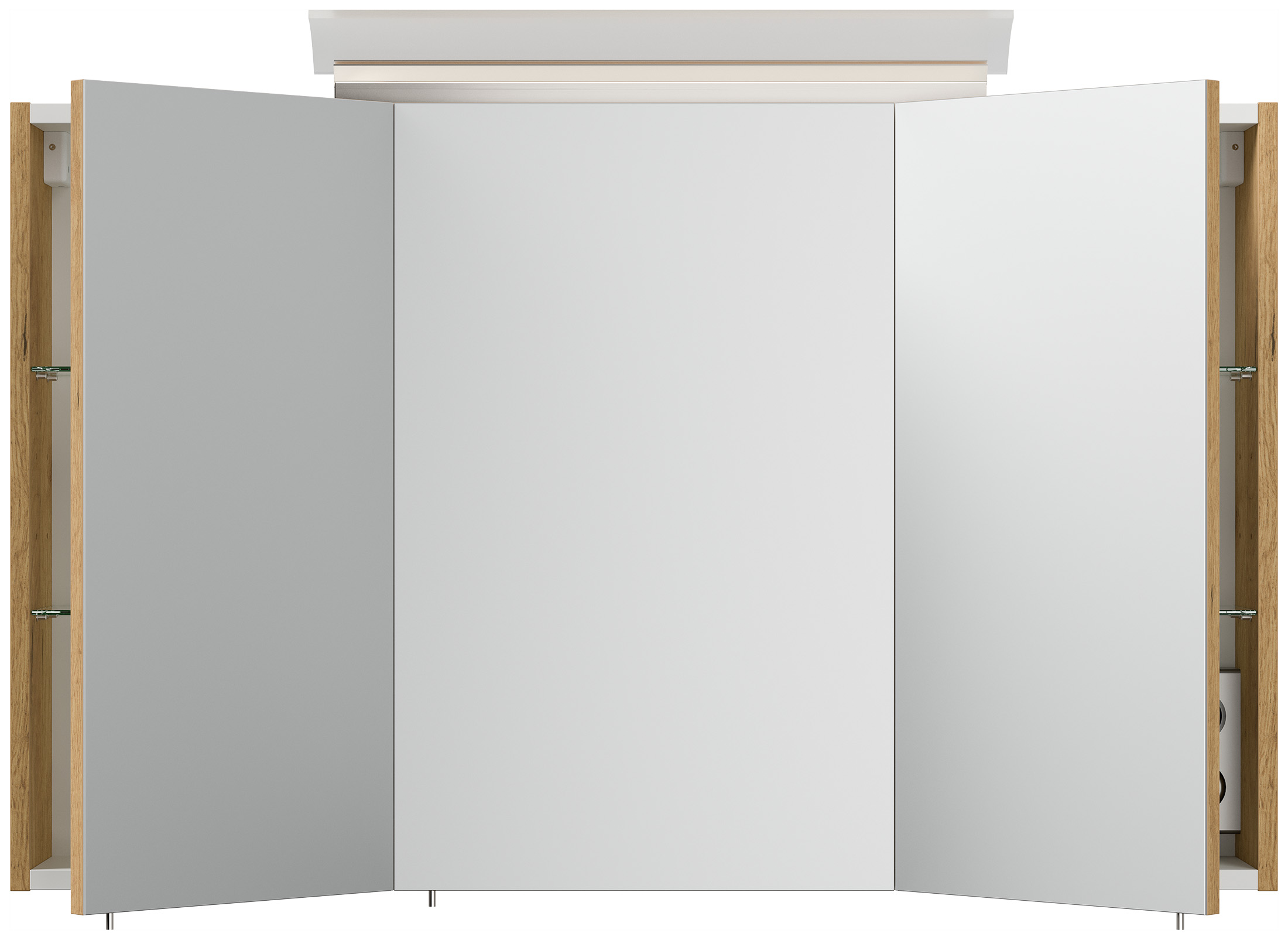 Spiegelschrank 100cm inkl. Design LED-Lampe und Glasböden eiche gold
