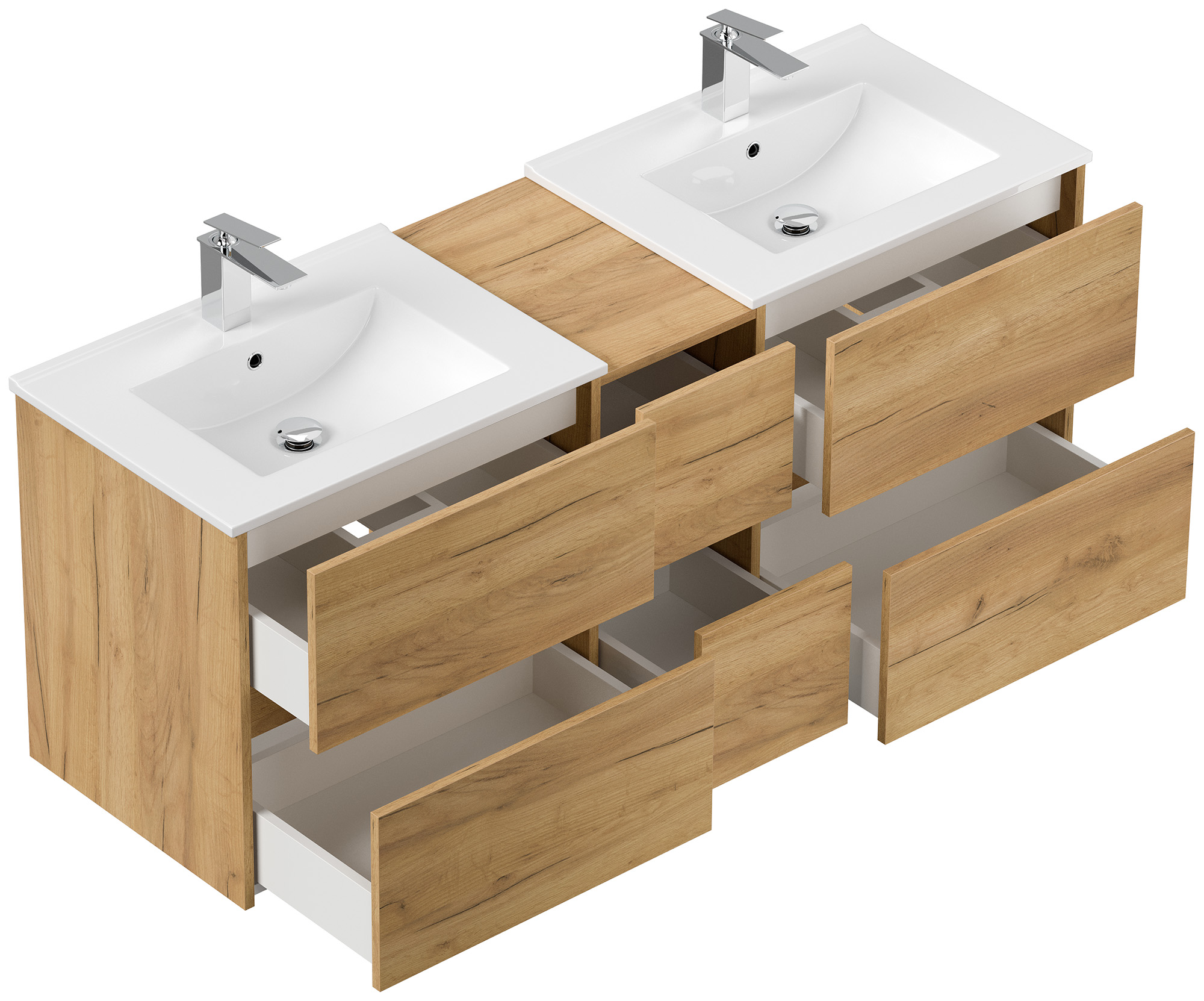 Badmöbelset Taifun 150cm 4tlg mit 2x Spiegelschrank & 3er Boxen Set eiche gold