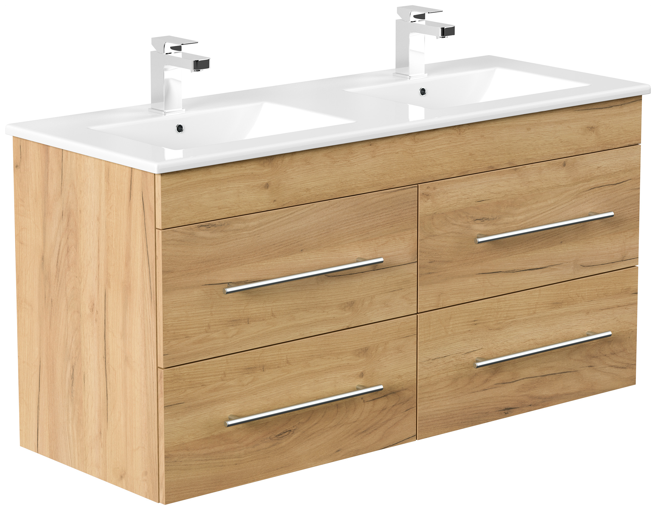 Badmöbelset Helios 4-teilig Spiegelschrank Hochschrank 3er Boxen eiche gold