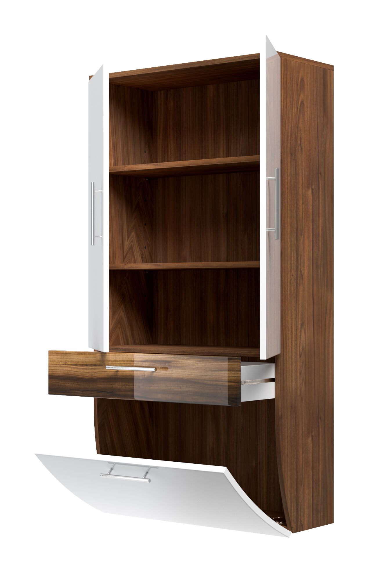 Hochschrank 135x70cm Salona L Weiss / Walnuss