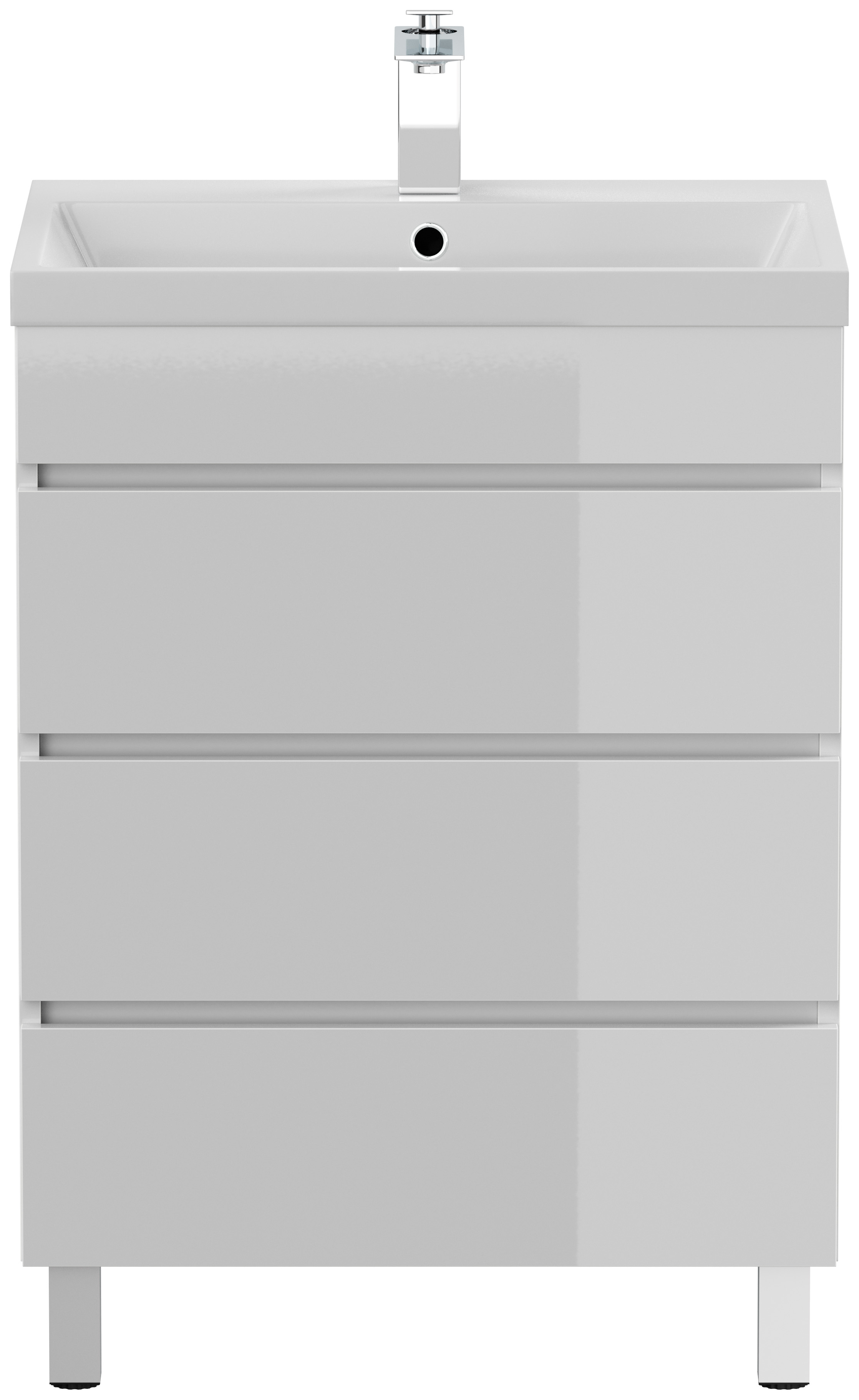 Stand Badmöbel Via 70 SoftClose weiss hochglanz mit drei grifflosen Schubladen