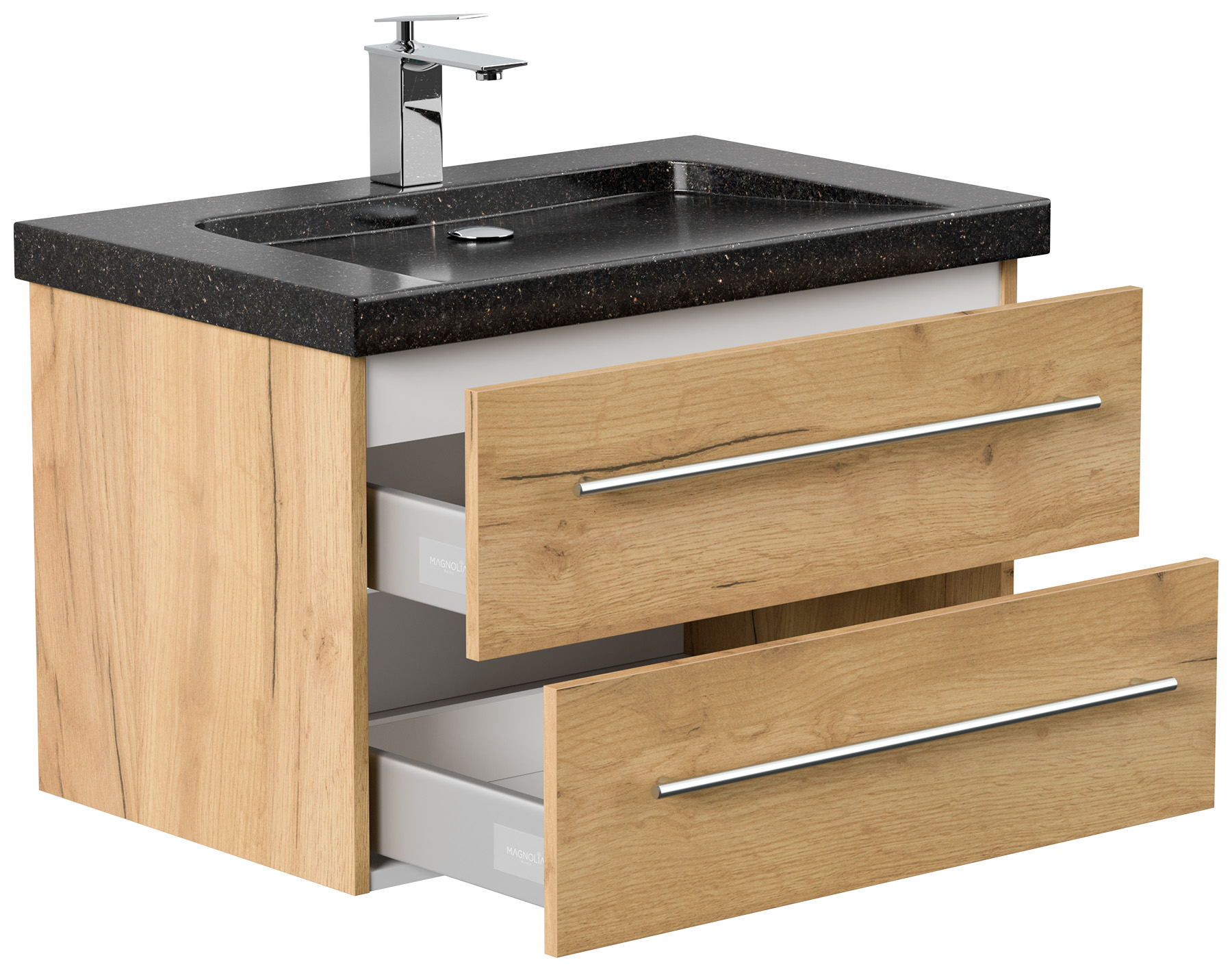 Badmöbel Granit Galaxy Black Damo 75 cm 1 Hahnloch SoftClose weiß hochglanz