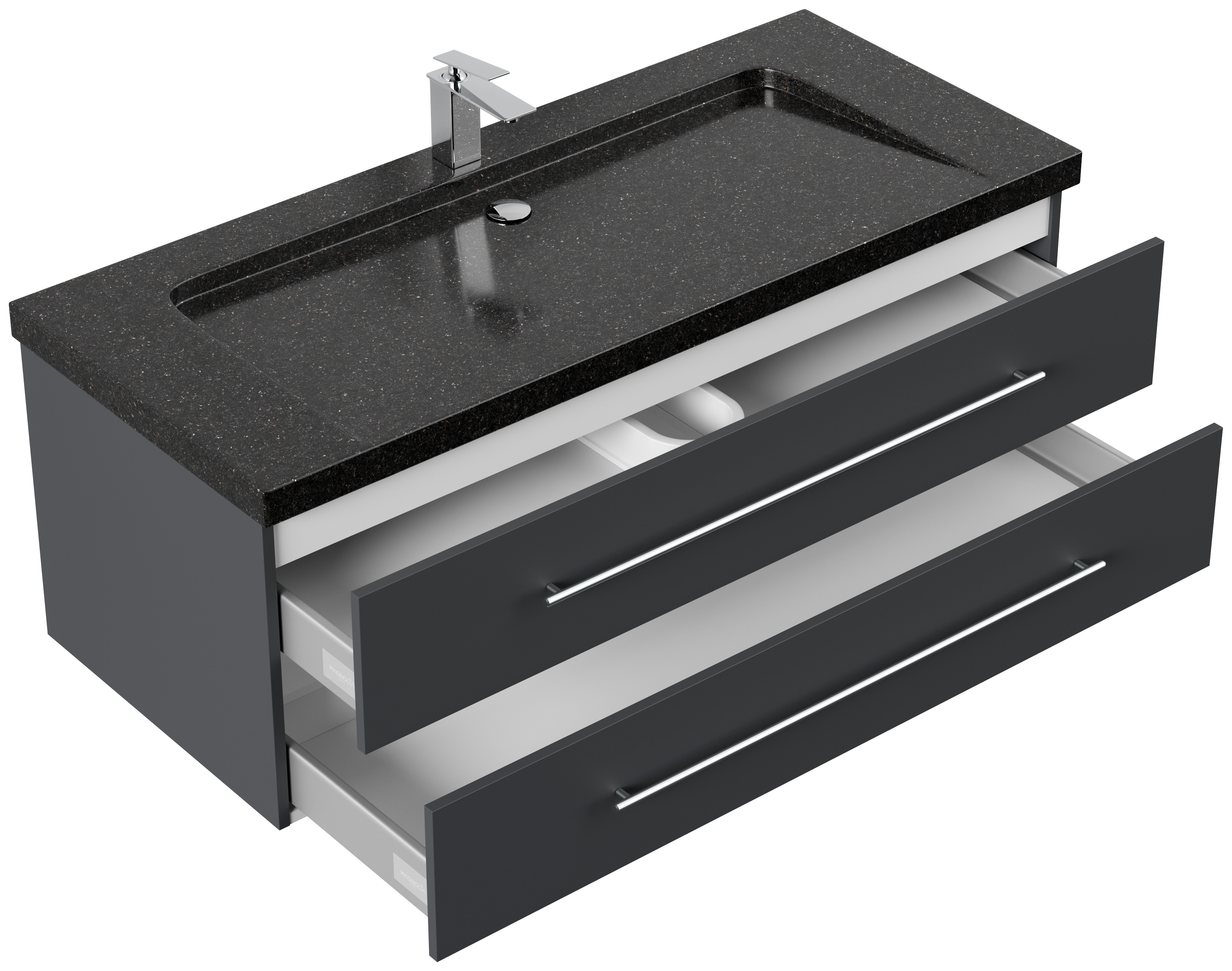 Badmöbel Granit Galaxy Black Damo 130 cm 1 Hahnloch SoftClose grafit