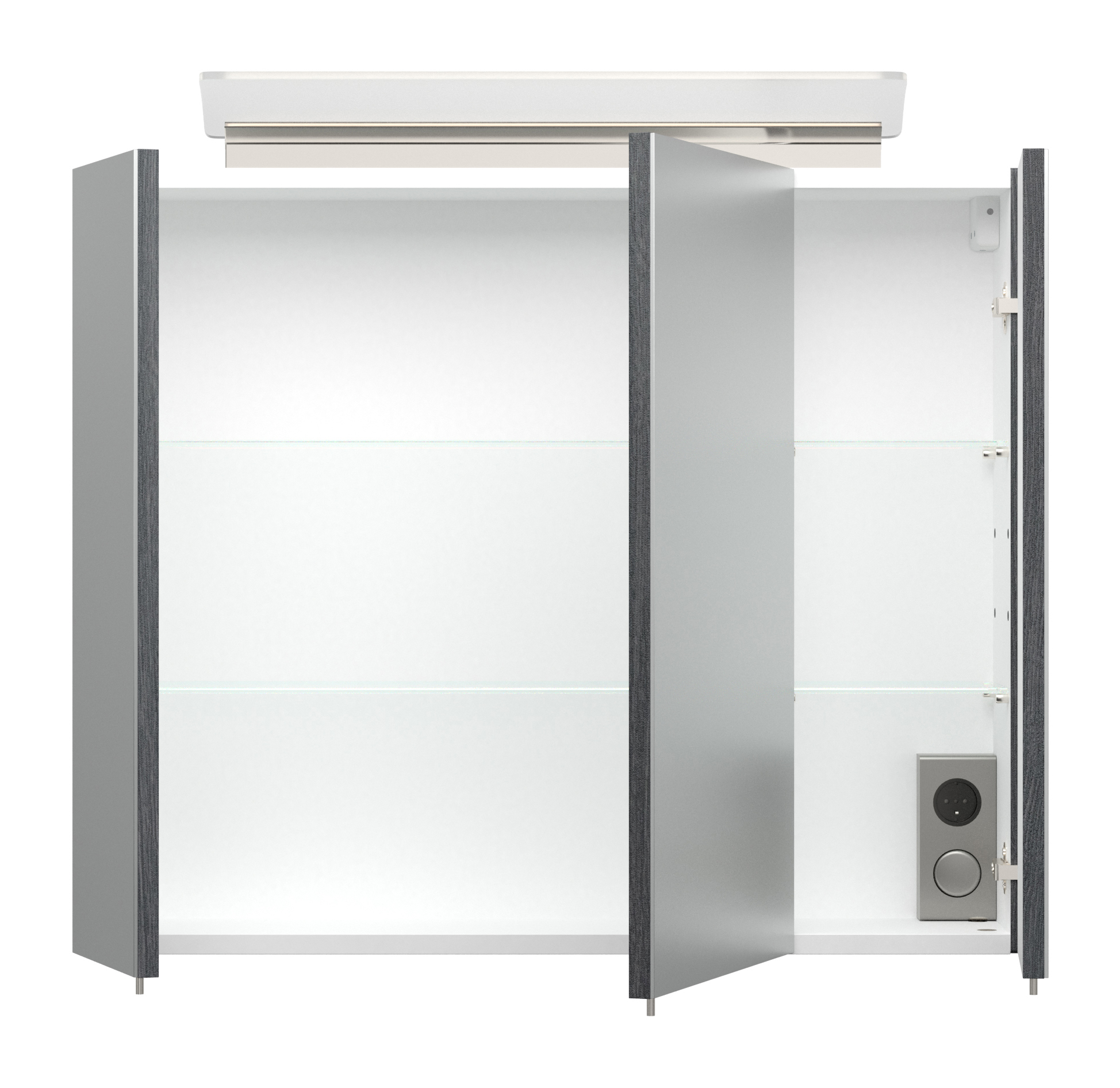 Spiegelschrank 75cm inkl. Design LED-Lampe und Glasböden anthrazit gemasert
