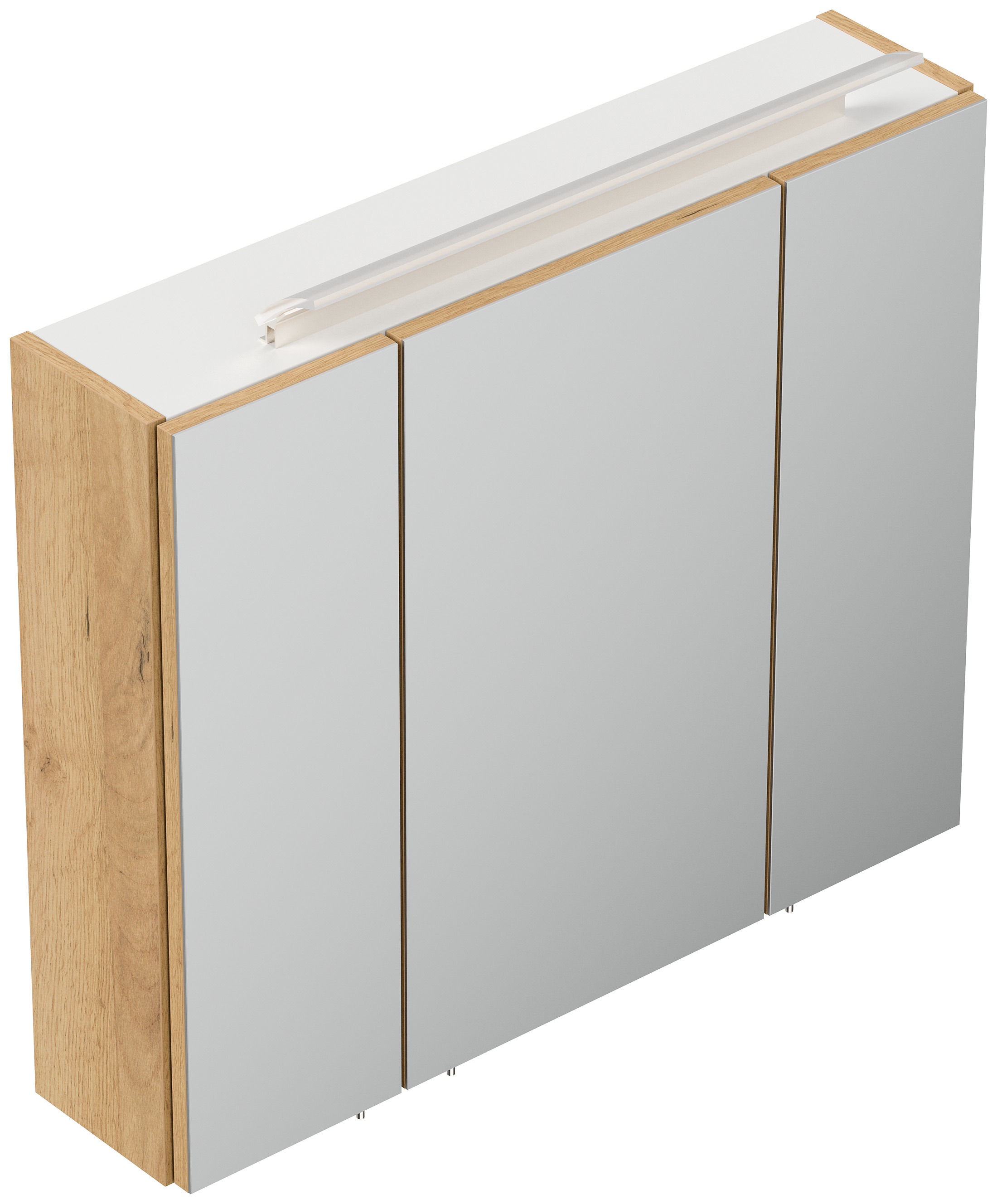 Spiegelschrank 75cm inkl. Design LED-Lampe und Glasböden eiche gold