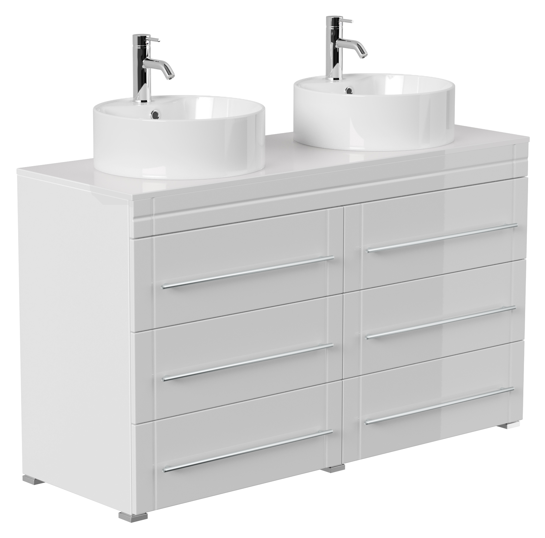 Stand Badmöbel Memoria Modern SoftClose weiss hochglanz mit Aufsatzwaschbecken