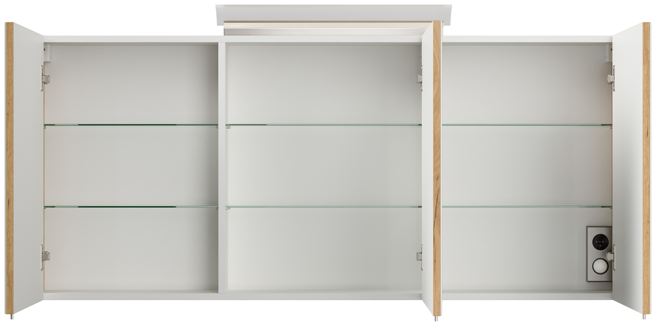 Spiegelschrank 140cm inkl. Design LED-Lampe und Glasböden eiche gold