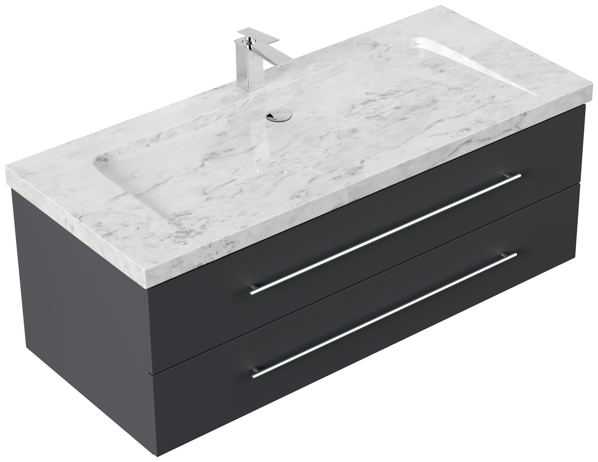 Badmöbel Marmor Carrara White Damo 130 cm 1 Hahnloch SoftClose grafit