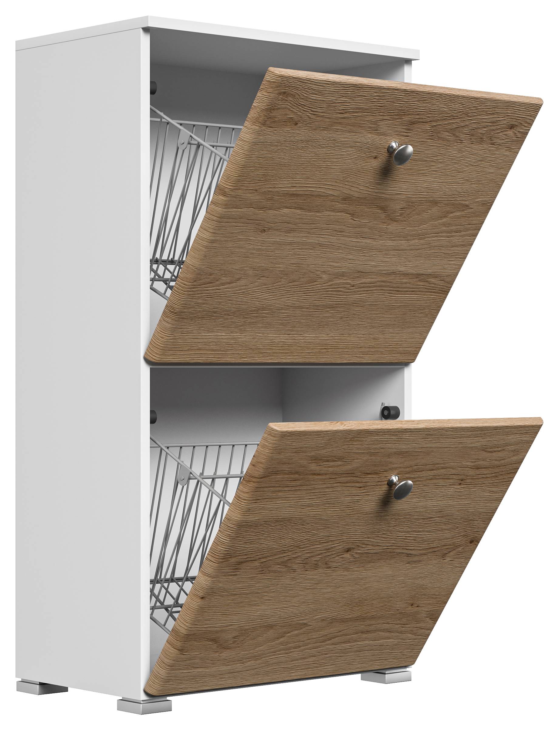 Garderobe Set 005 Cleveland 4 tlg Schuhschrank 4 Klappen 16 Paar Weiss-Eiche