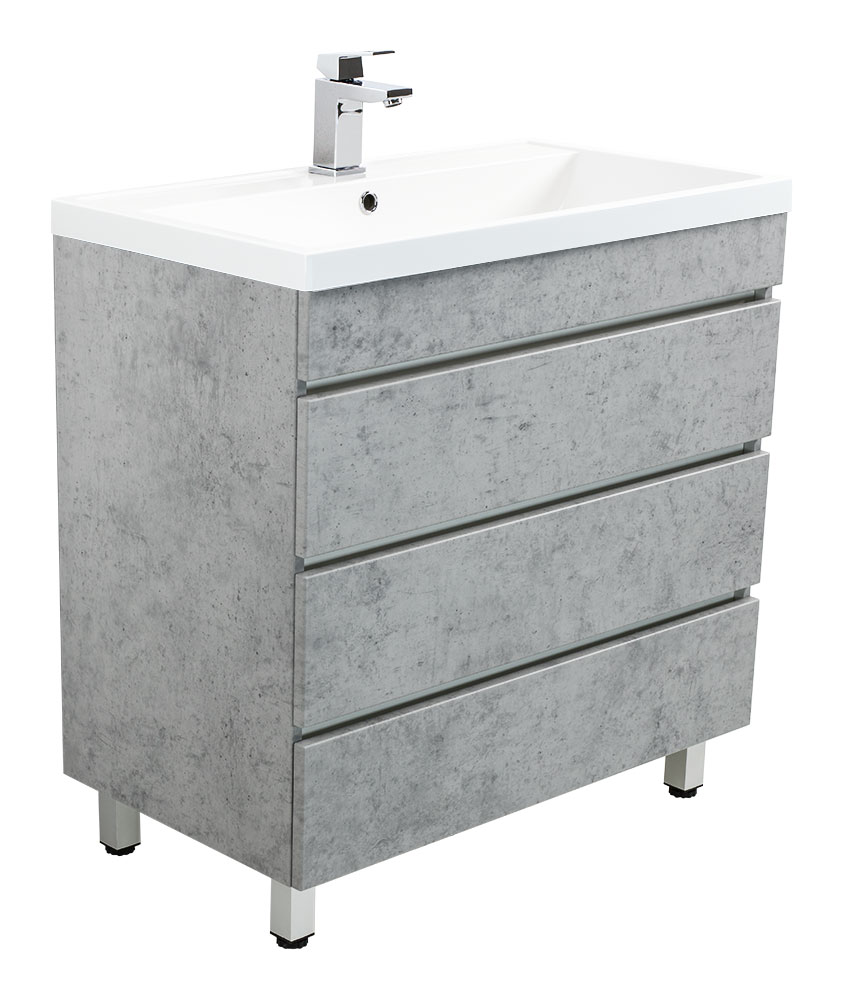 Stand Badmöbel Via 80 SoftClose beton mit drei grifflosen Schubladen