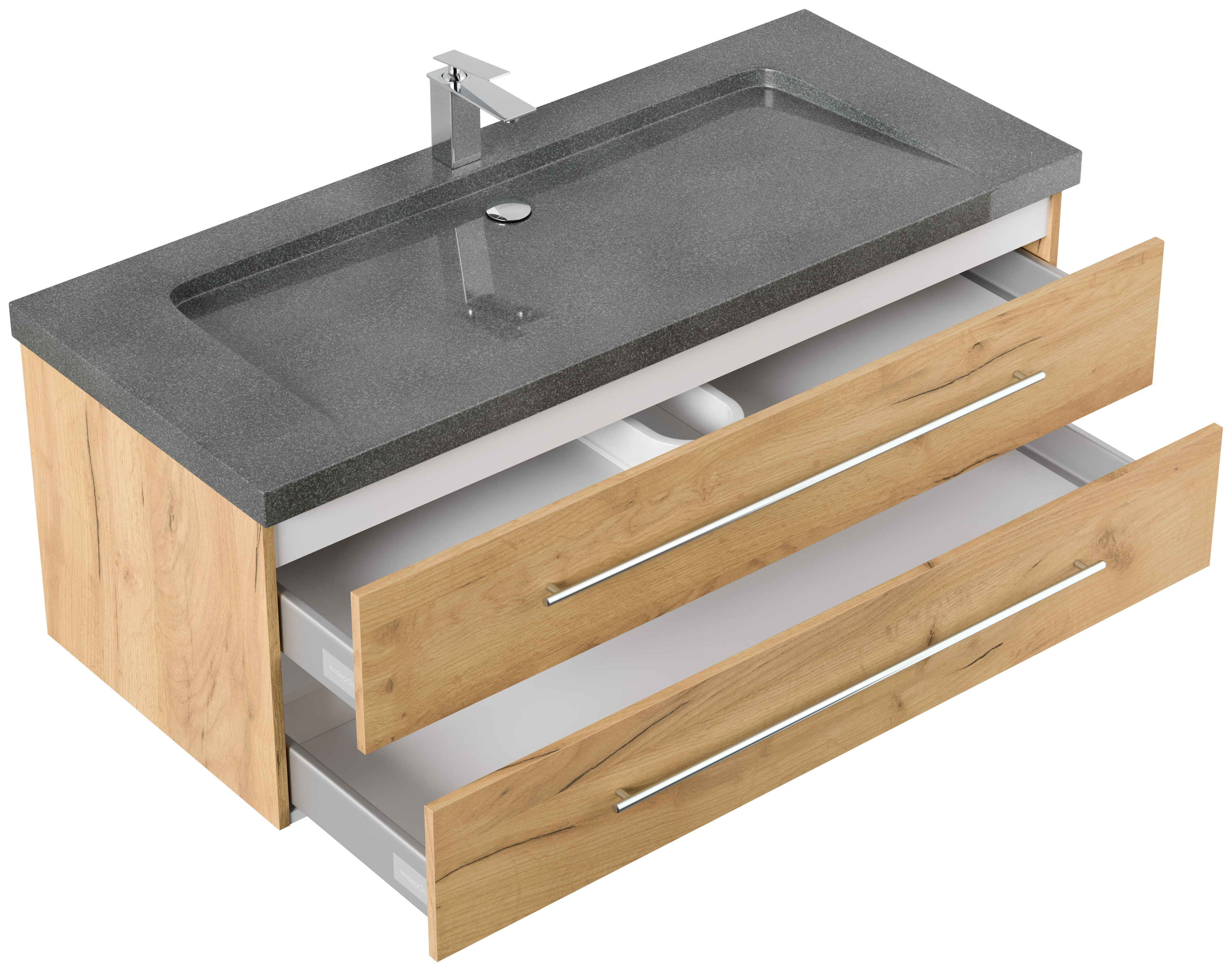 Badmöbel Granit G654 Damo 130 cm 1 Hahnloch SoftClose eiche gold