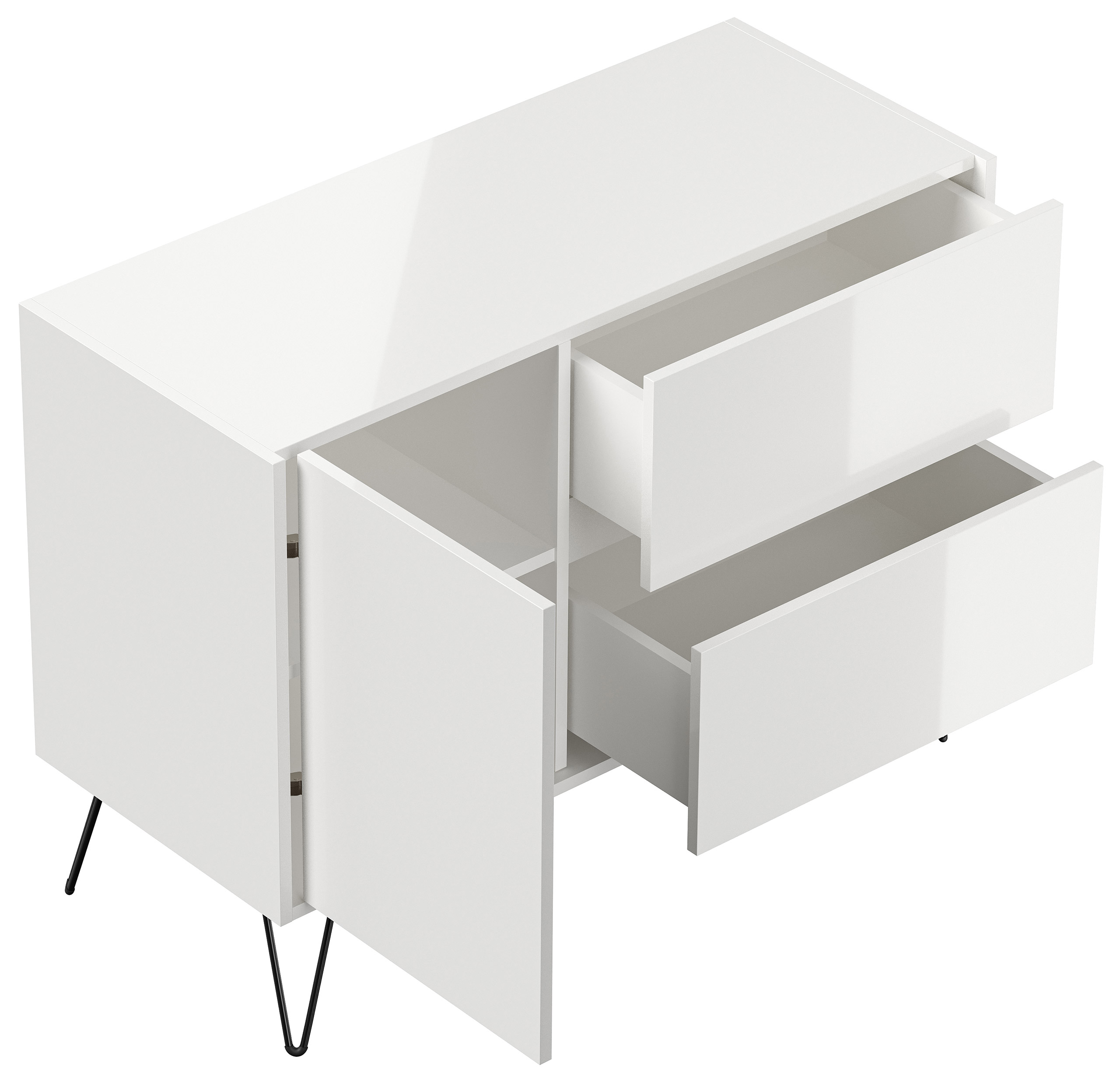 Raumwunder L Sideboard Kommode 100cm 2 SoftClose 1 Tür Weiß hochglanz