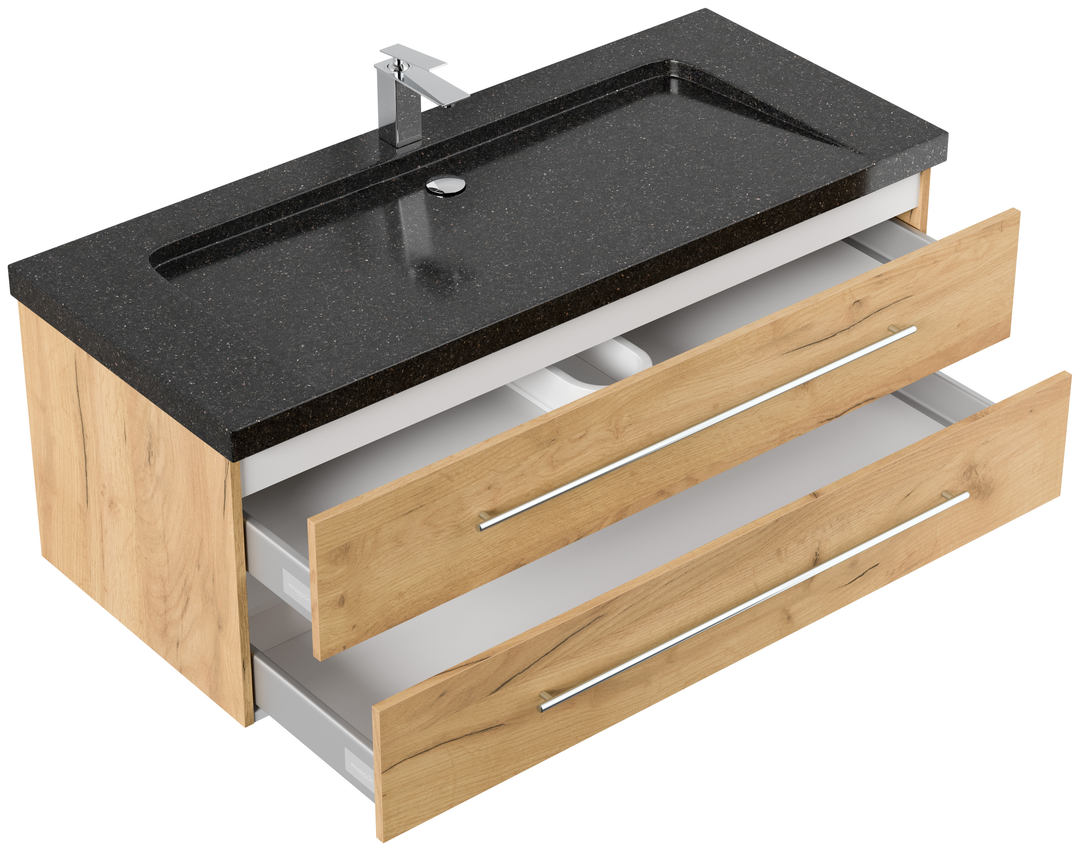 Badmöbel Granit Galaxy Black Damo 130 cm 1 Hahnloch SoftClose eiche gold