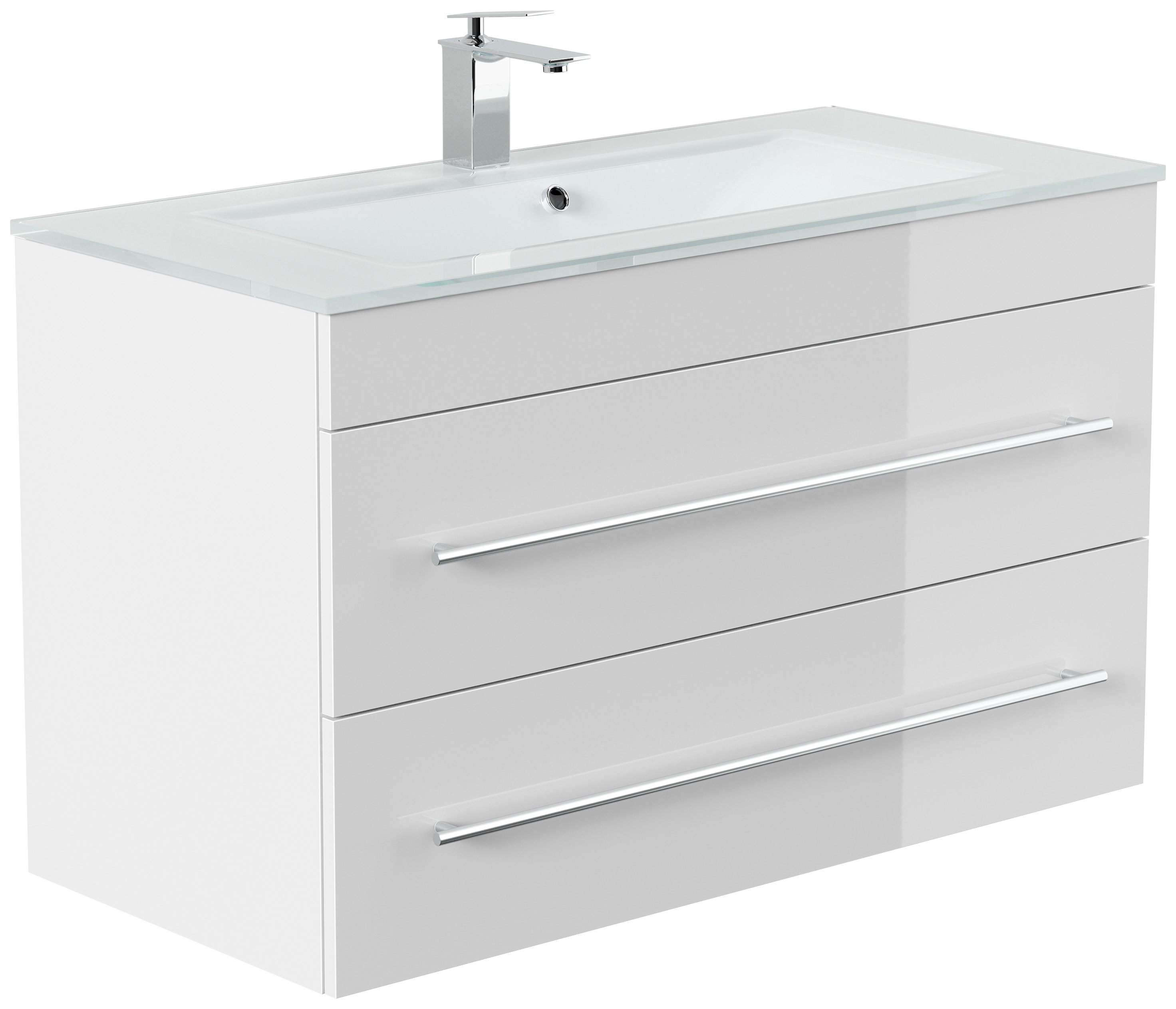 Badmöbel Vitro 1000 mit Glaswaschbecken SoftClose weiss hochglanz