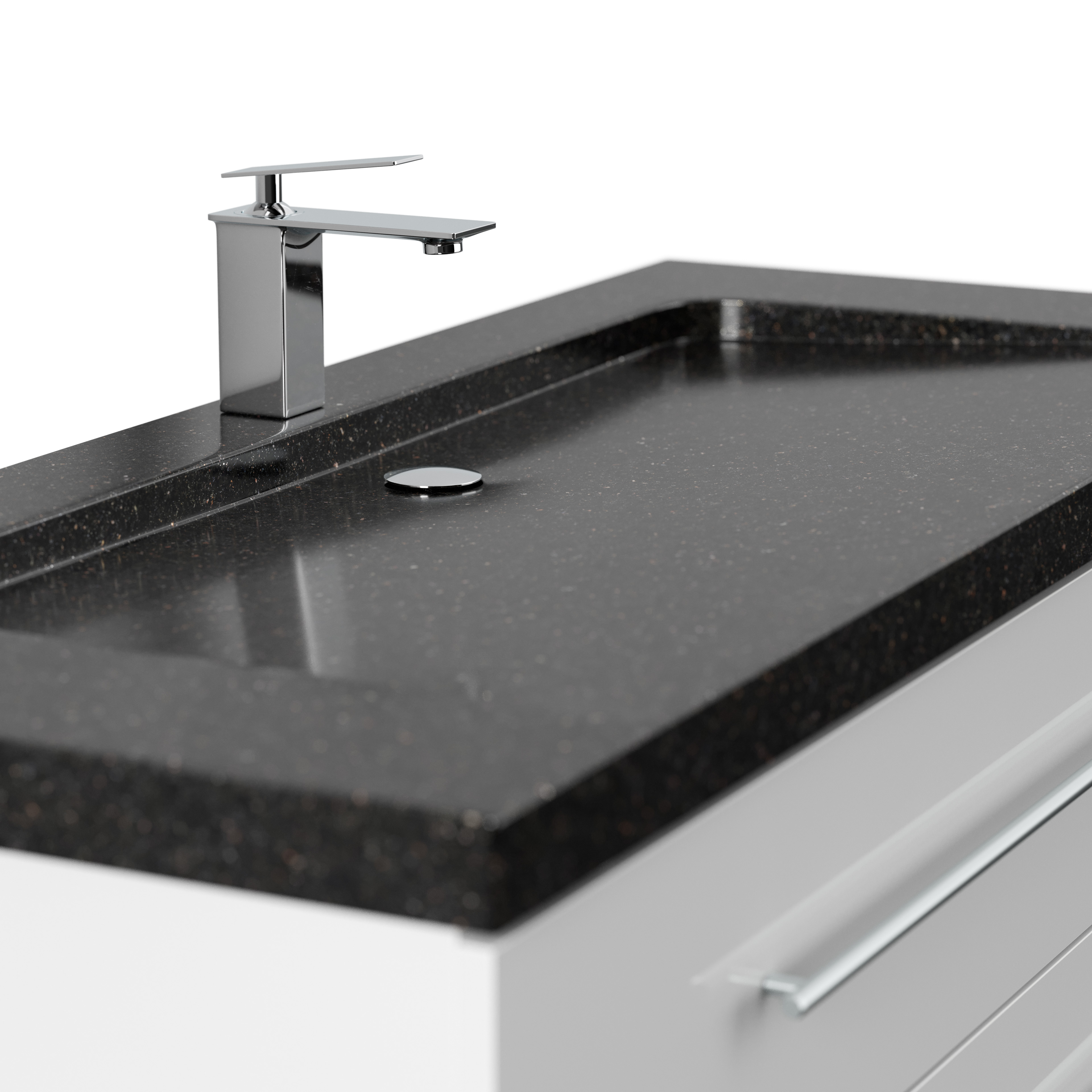 Badmöbel Granit Galaxy Black Damo 130 cm 1 Hahnloch SoftClose weiß hochglanz