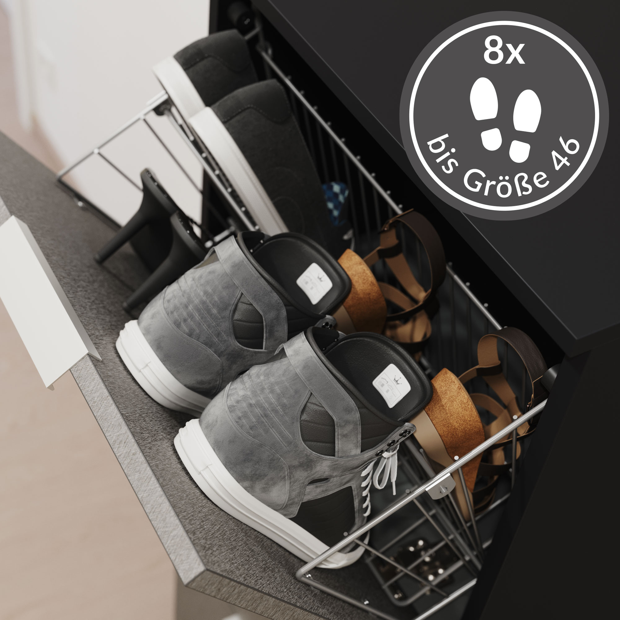 Schuhschrank Domus-S hängend 2 Klappen 8 Paar Schuhe Asche