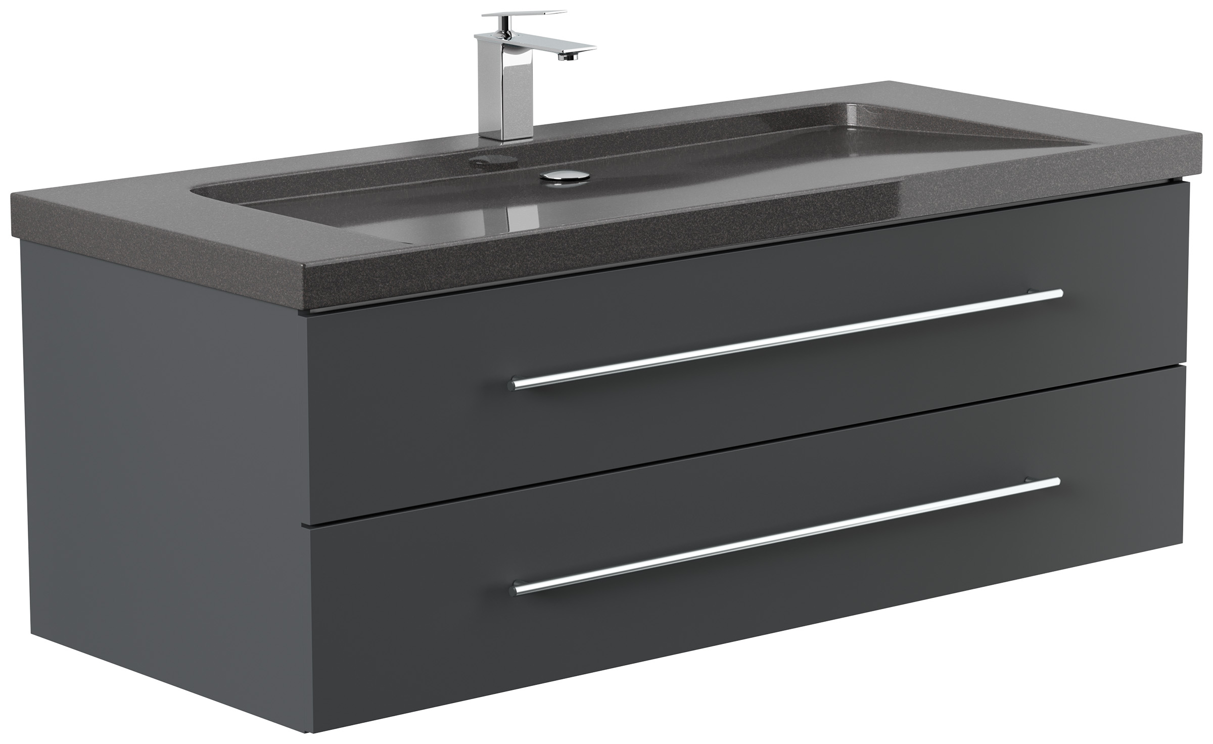 Badmöbel Granit India Black Damo 130 cm 1 Hahnloch SoftClose grafit