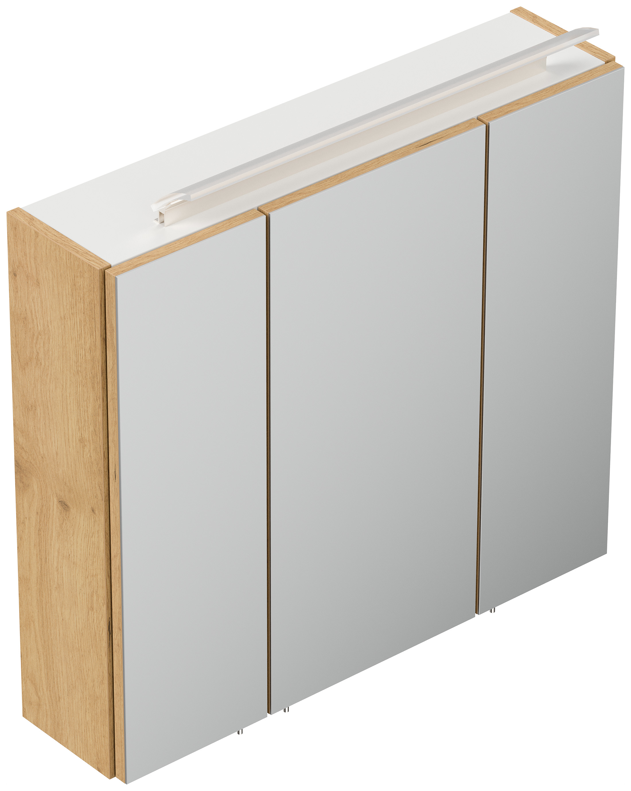 Spiegelschrank 70cm inkl. Design LED-Lampe und Glasböden eiche gold